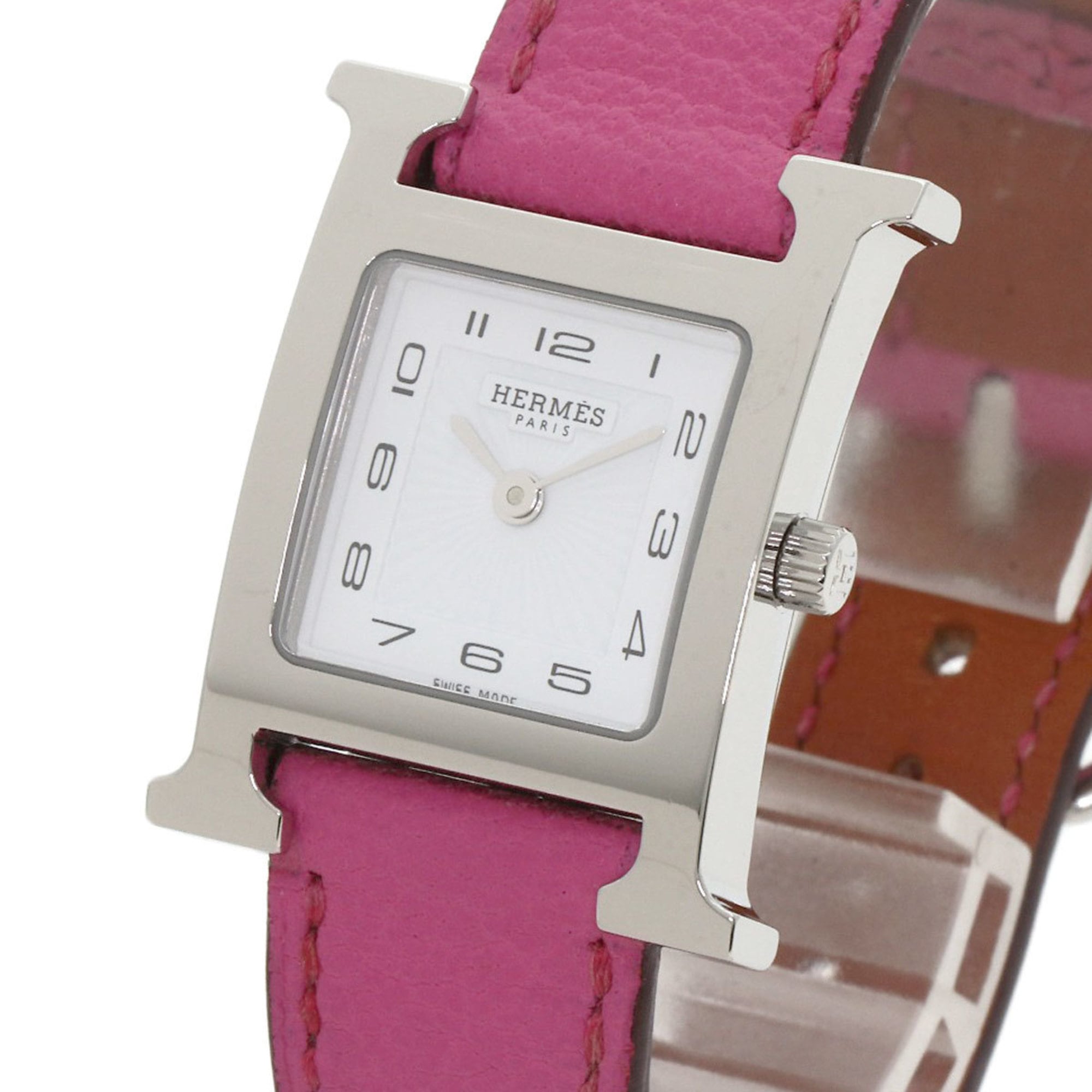 Hermes HH1.210 H Watch Stainless Steel Leather Ladies HERMES — Very Good