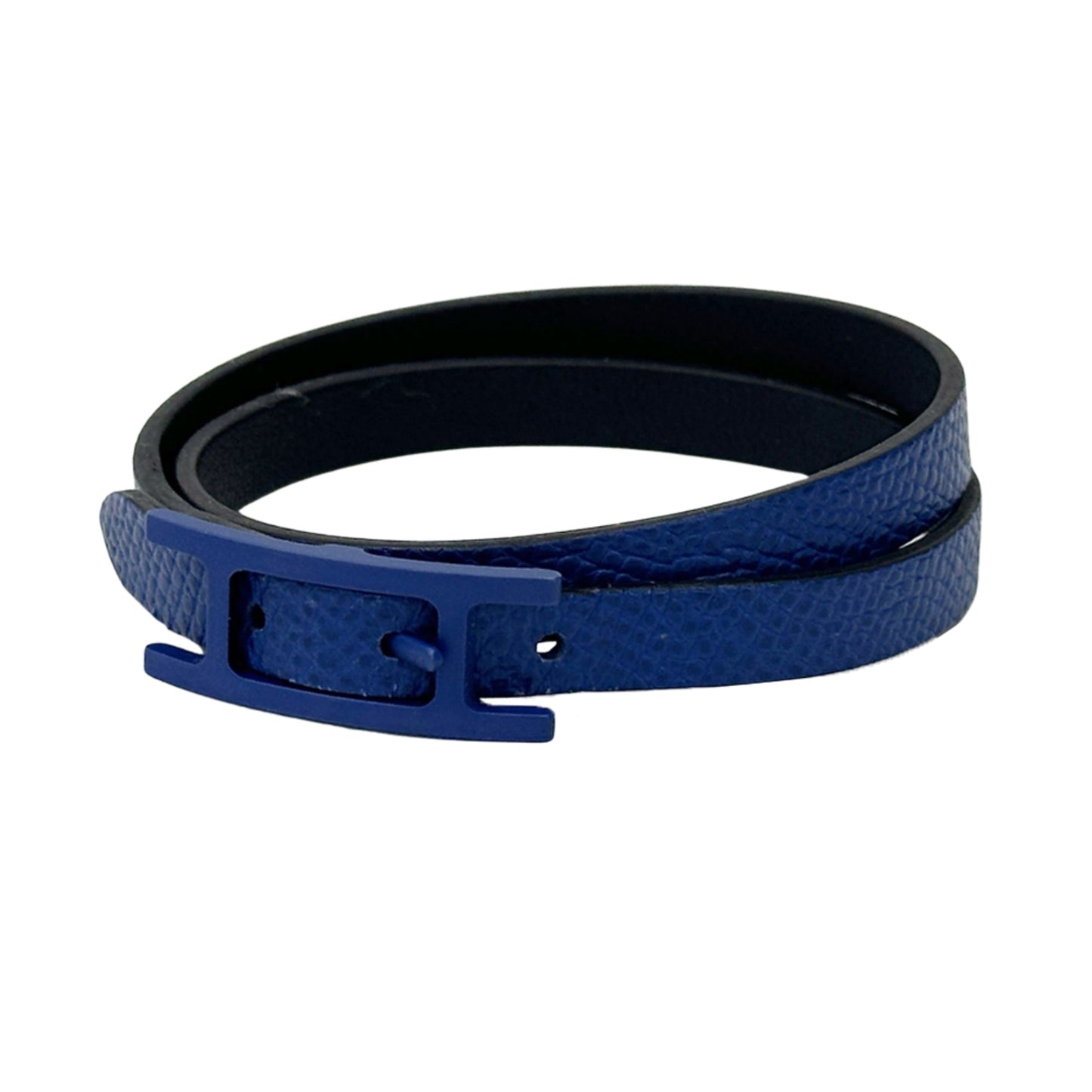 Hermes Hermès B-Api Double Tour Bracelet for Men and Women, Blue Navy Leather, Reversible, Casual, T-Stamped