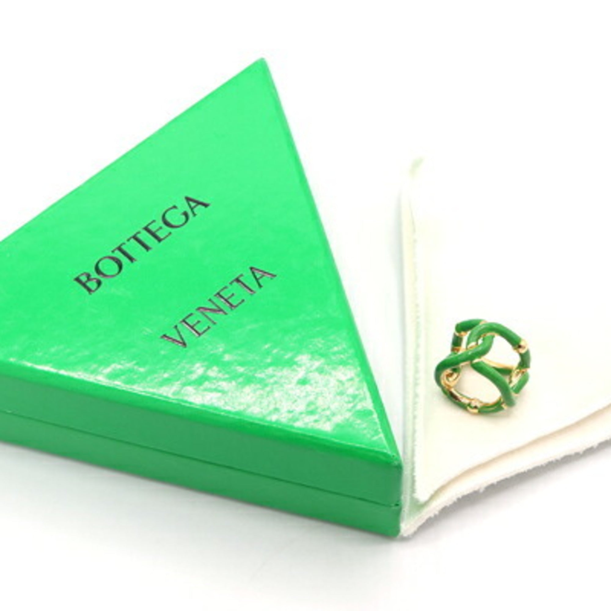 Bottega Veneta Paraquito Ring 666044, Gold, SV, Sterling Silver 925, Enamel, Green, Women's — Like New