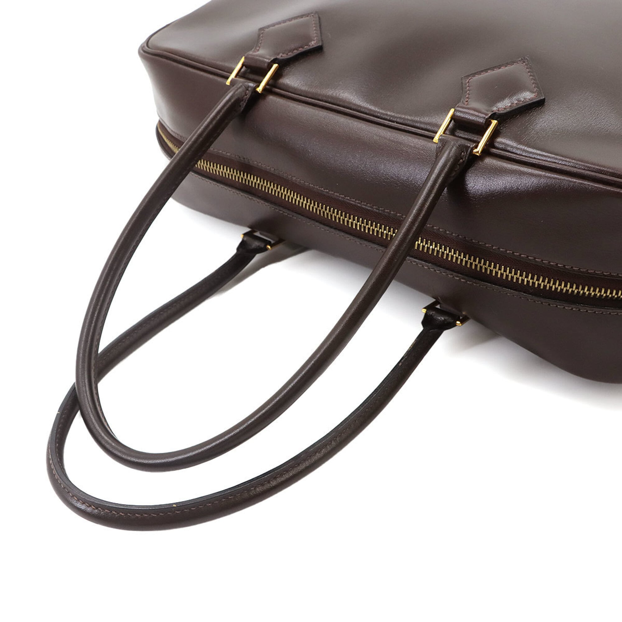 Hermes Plume 32 Handbag, Box Calf Leather, Ebene, □G Stamp, Gold Hardware — Like New