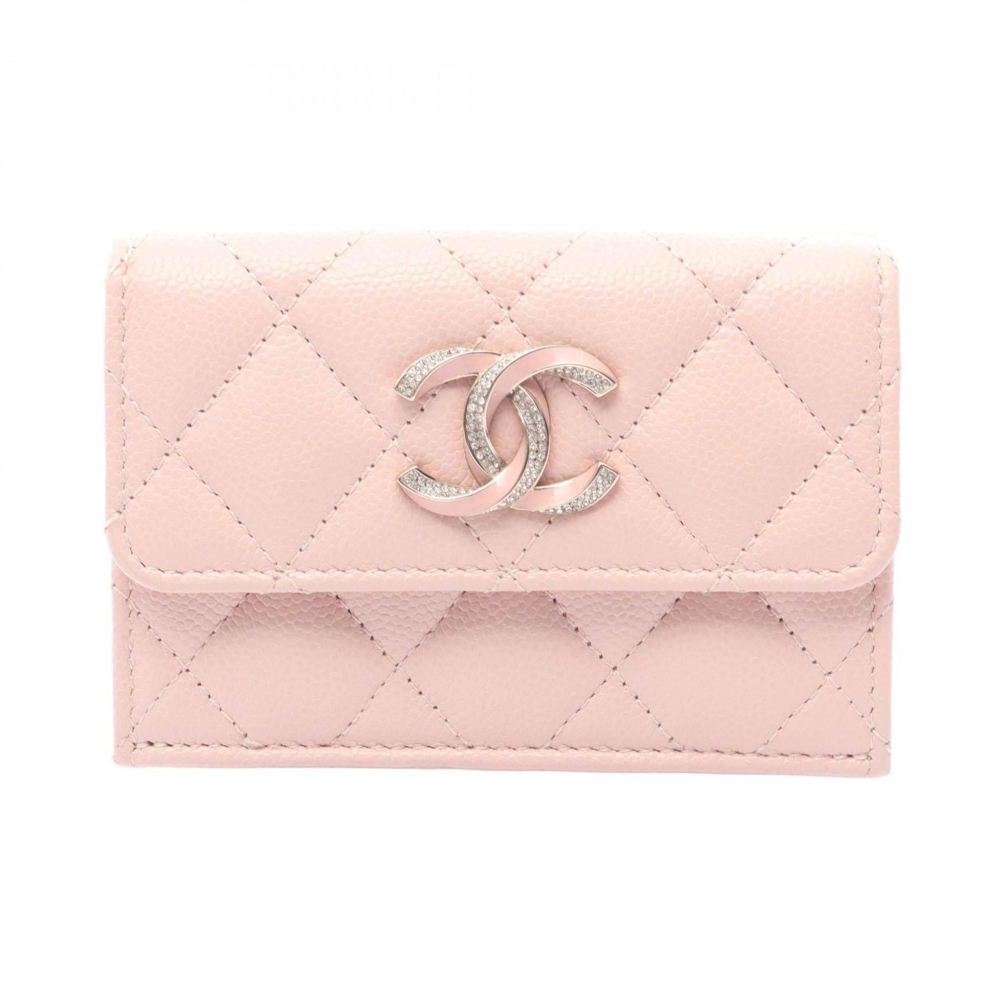 CHANEL Matelasse Tri-fold Wallet in Grained Calfskin Caviar, Women's, Pink