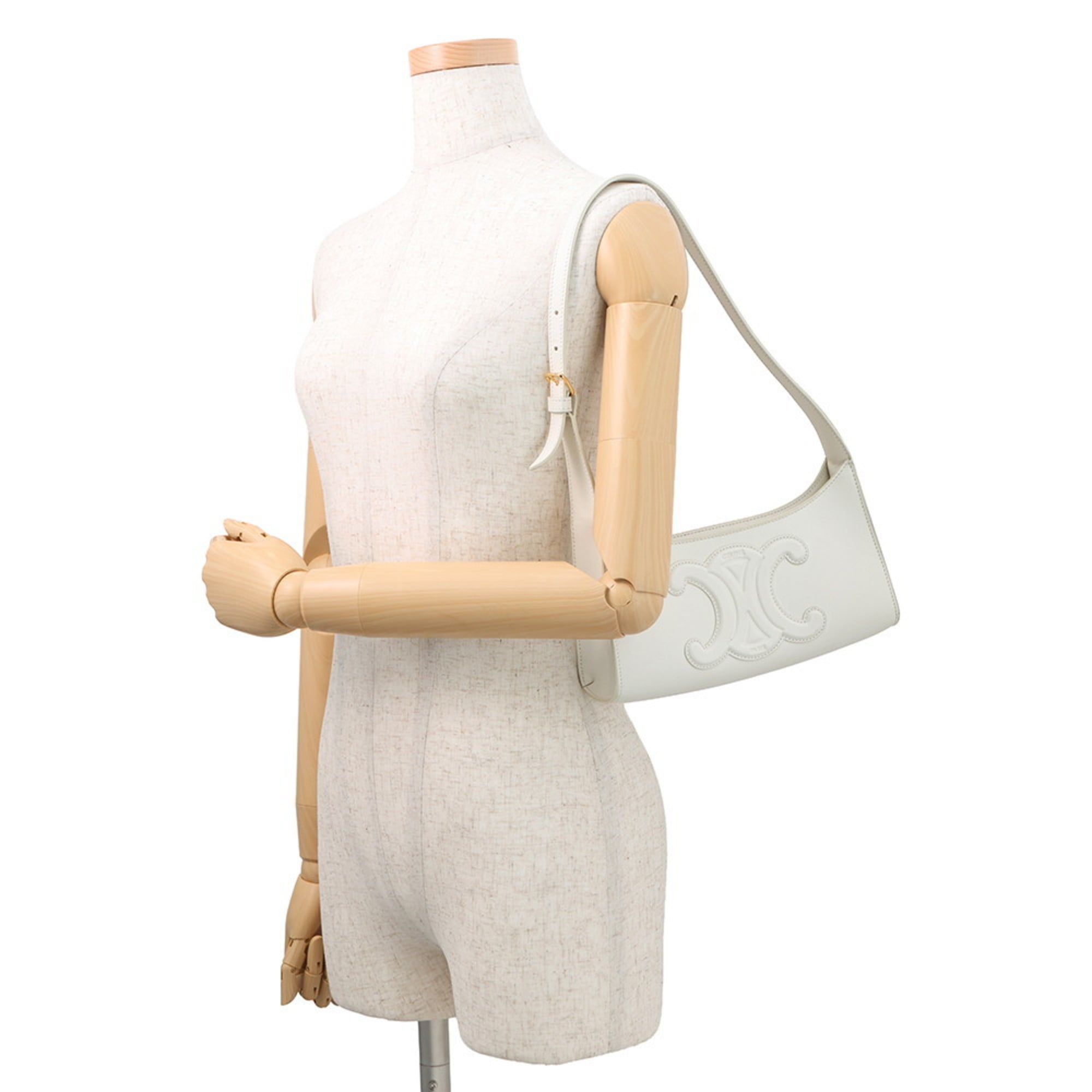 Celine Cuir Triomphe Leather Shoulder Bag 198153 CELINE White