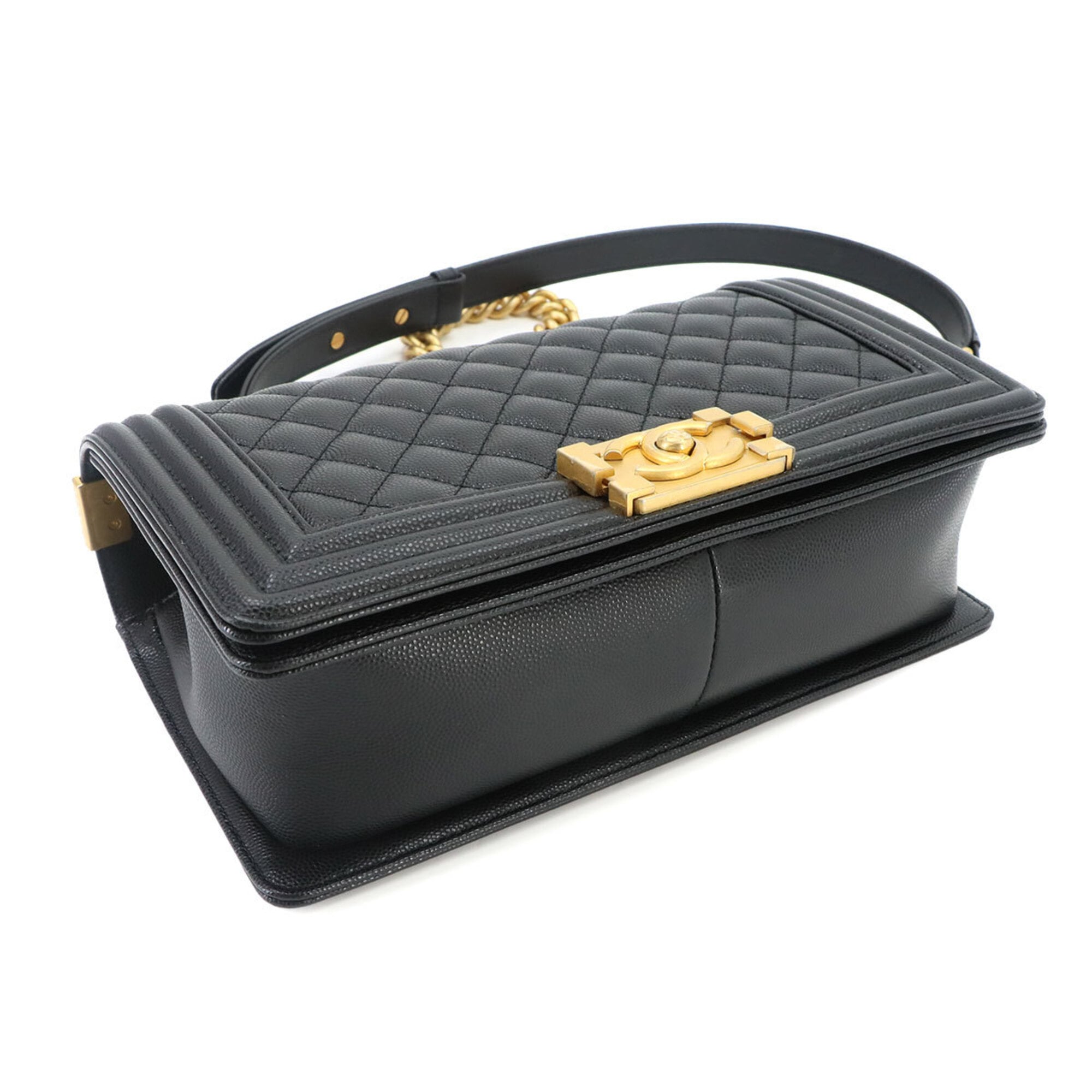 Chanel Boy Chain Shoulder Handbag, Caviar Leather, Black, A67086, Gold Hardware, BOY CHANEL Bag — Like New