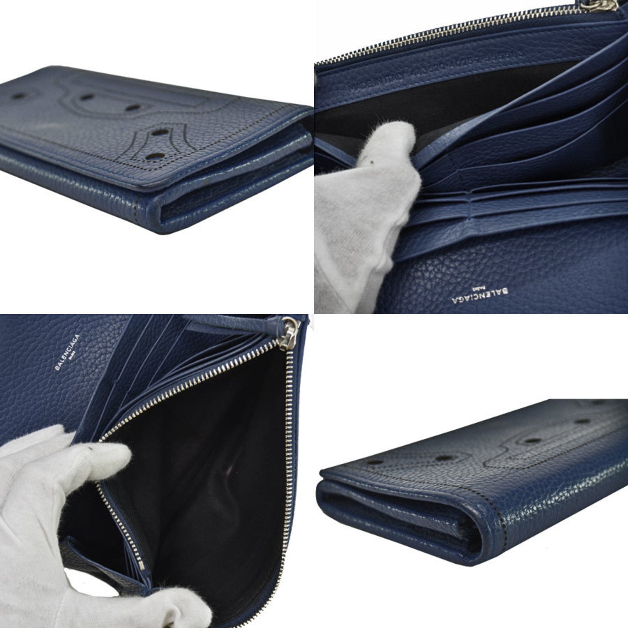 Balenciaga BALENCIAGA long wallet navy leather folio women's
