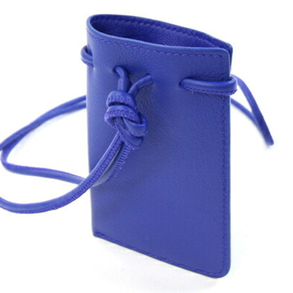 Salvatore Ferragamo neck pouch, blue leather pouch with strap, all leather, women's — Like New