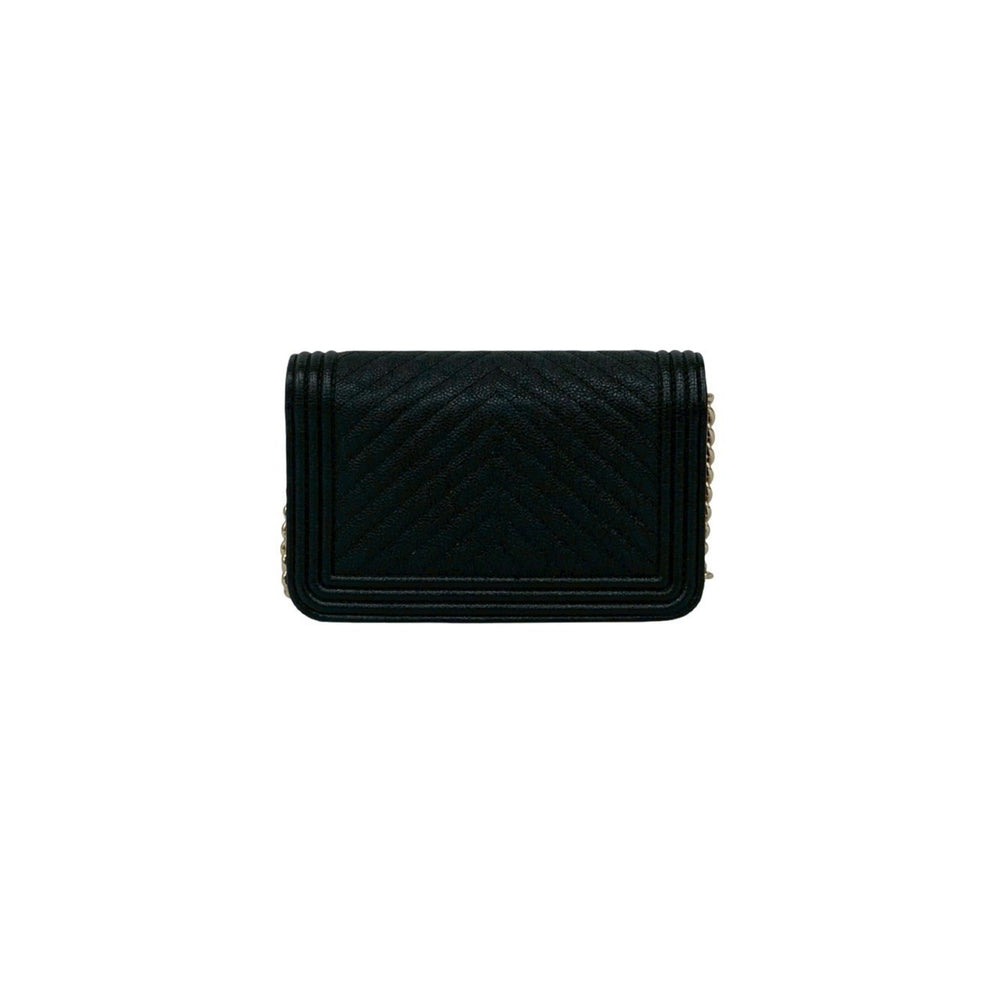 CHANEL Boy Chanel Coco Mark Caviar Skin Chain Shoulder Bag Black 81629 — Like New