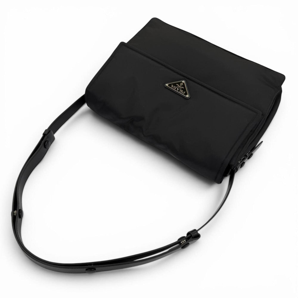 PRADA 1BD256 Re-Nylon Large Padded Shoulder Bag with Leather Accents and Triangle Logo, Black, Made in Italy, Women's — Like New