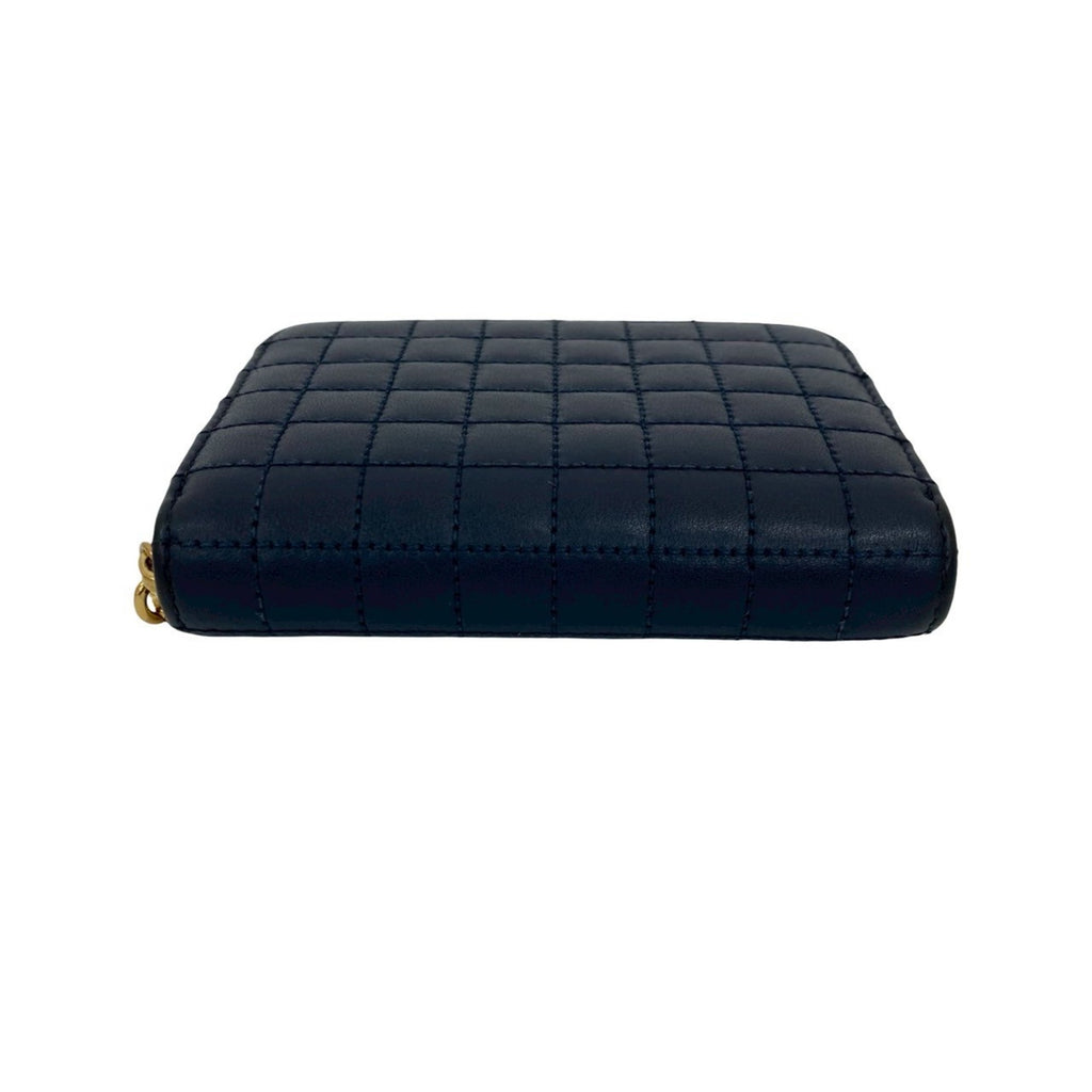 CELINE C Charm Compact Wallet, Quilted Leather, Genuine Round Zip, Bifold Navy, 37267