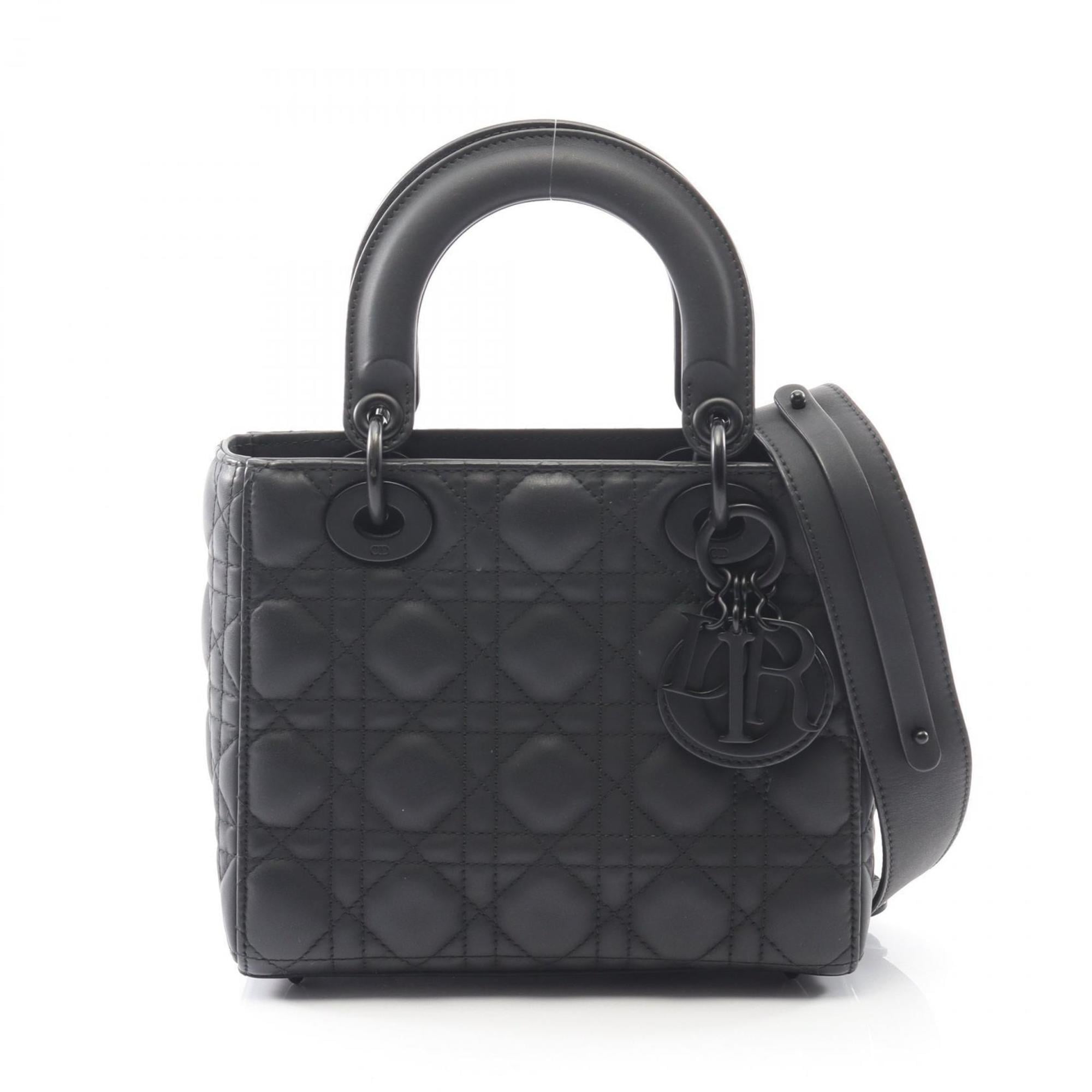 Christian Dior Dior LADY DIOR MY ABCDIOR Lady Small Cannage Handbag, Leather, Women's, Black