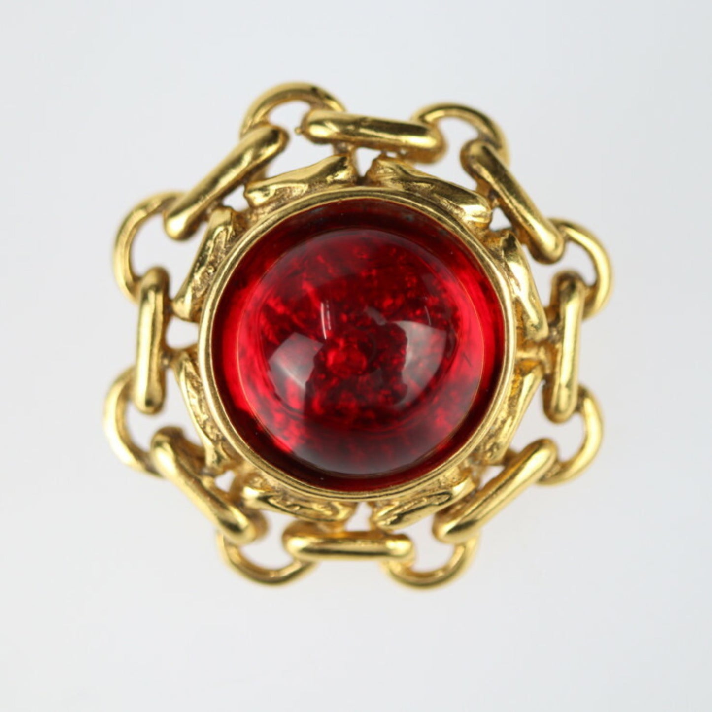 CHANEL Gripoa Round Earrings - Metal Bijou Gold Red Clip-on R2408113001026