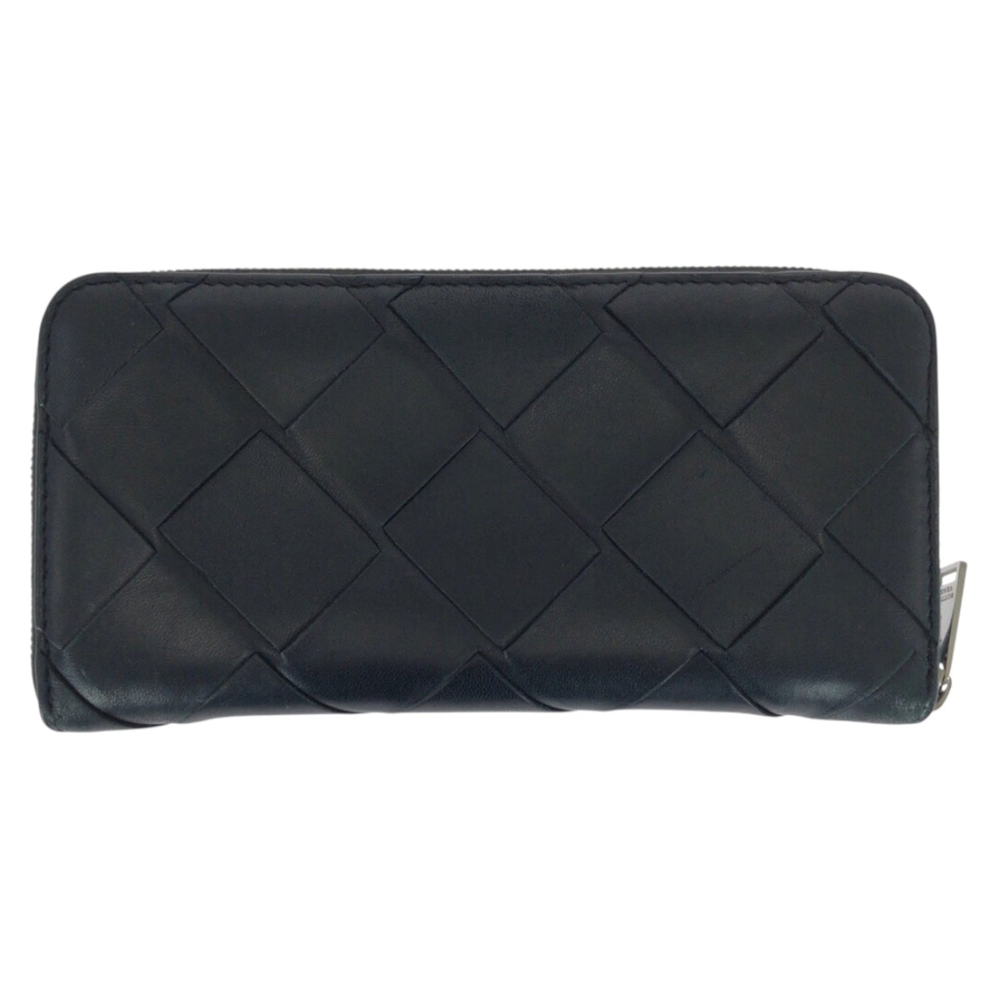 BOTTEGA VENETA Maxi Intrecciato Black Leather Long Wallet with Silver Hardware for Men