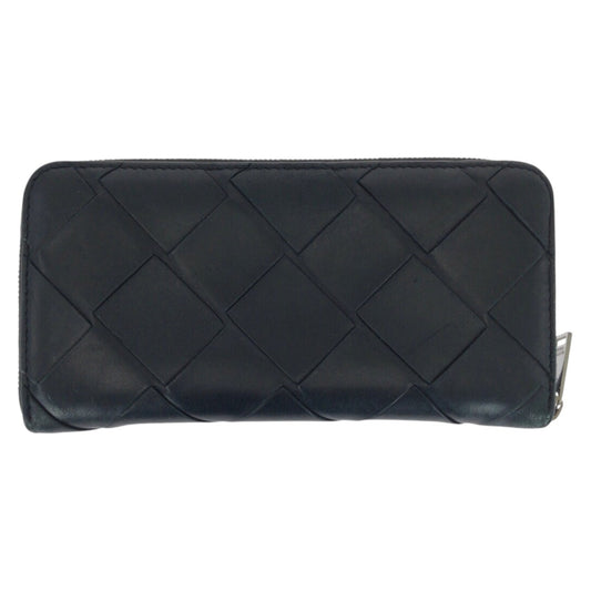 BOTTEGA VENETA Maxi Intrecciato Black Leather Long Wallet with Silver Hardware for Men