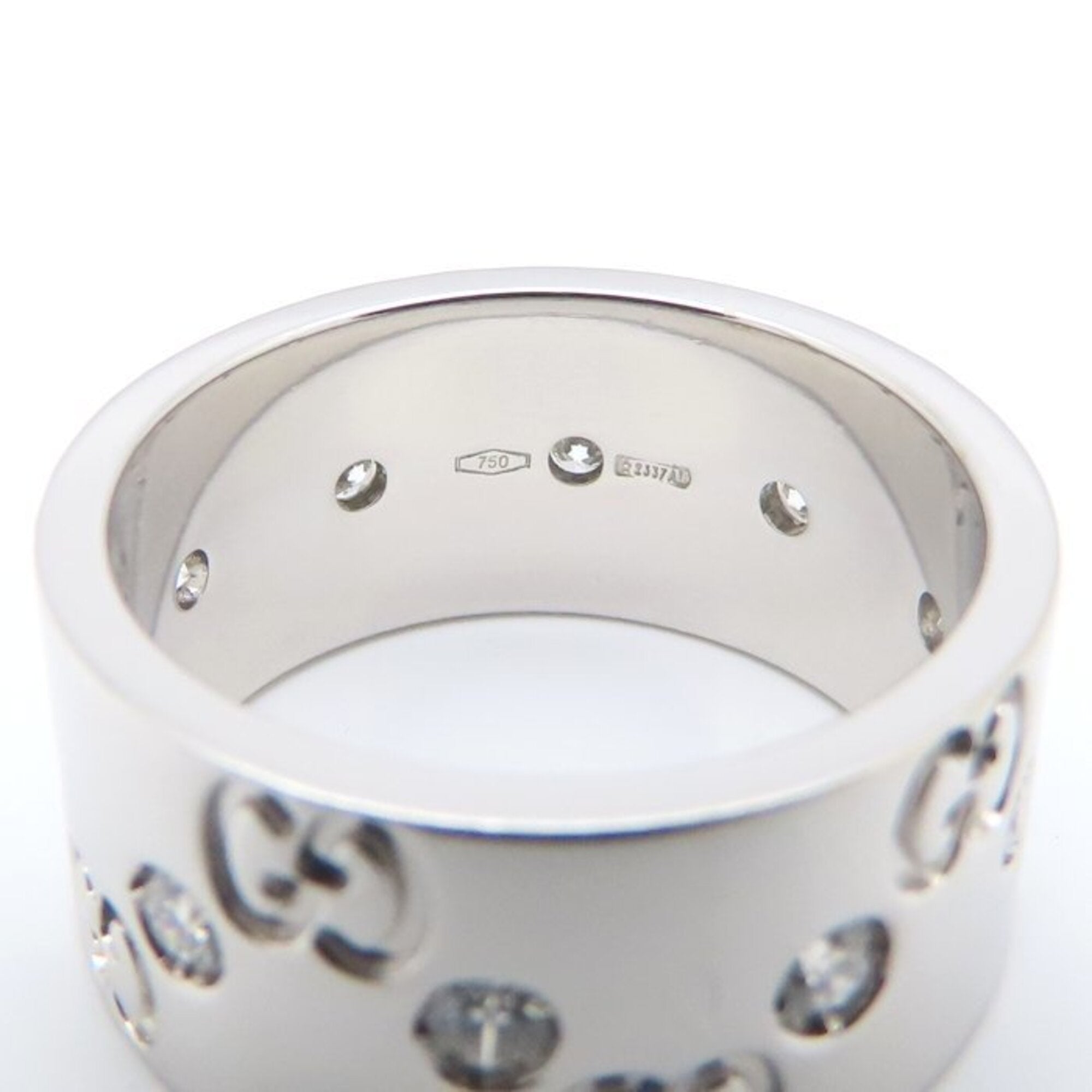 GUCCI Icon Wide Ring, Diamond Size 11, K18WG, Women's, Item No. 295401 — Like New