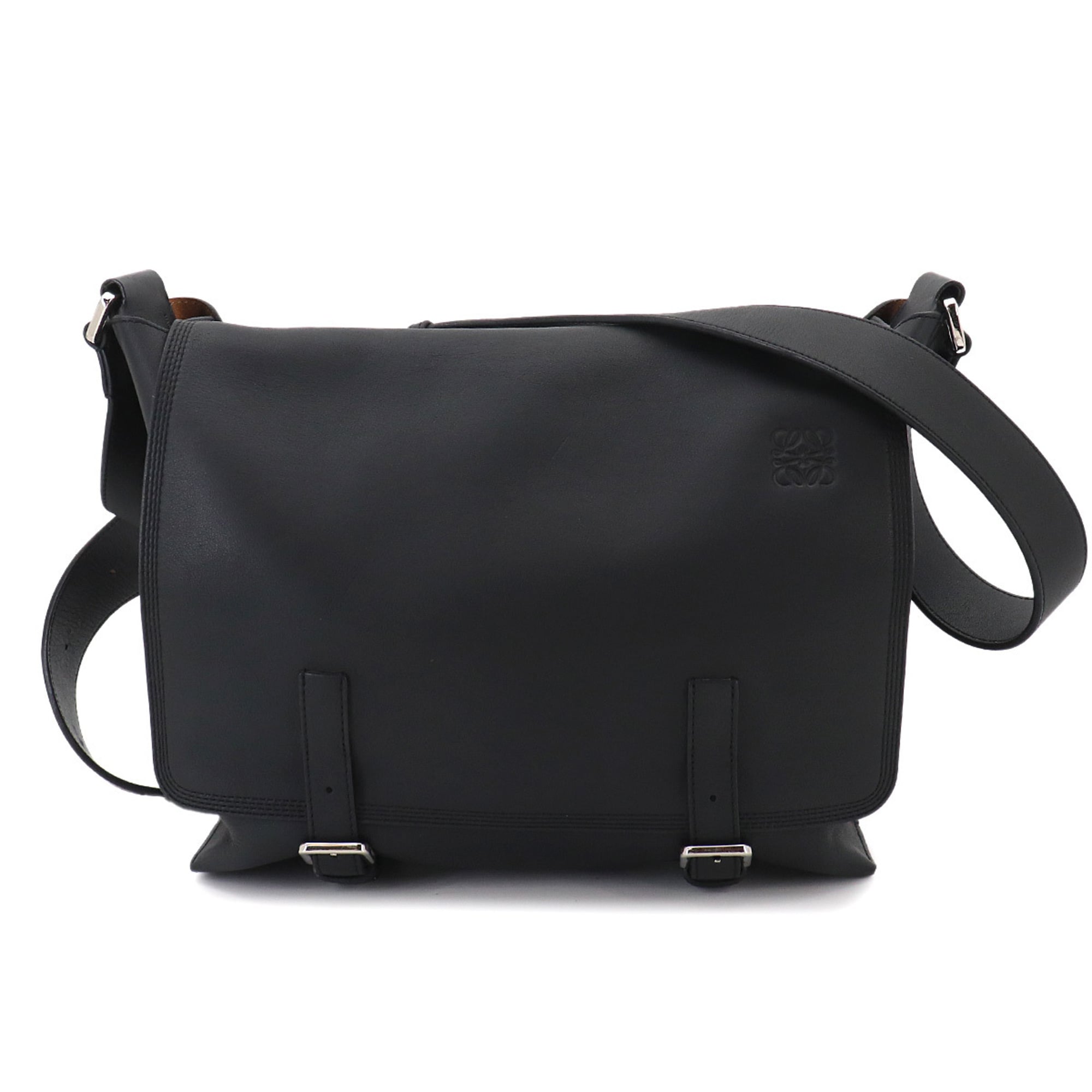 Loewe Military Shoulder Handbag, Leather, Black, Silver Hardware, 337 02 N64 Messenger Bag — Like New
