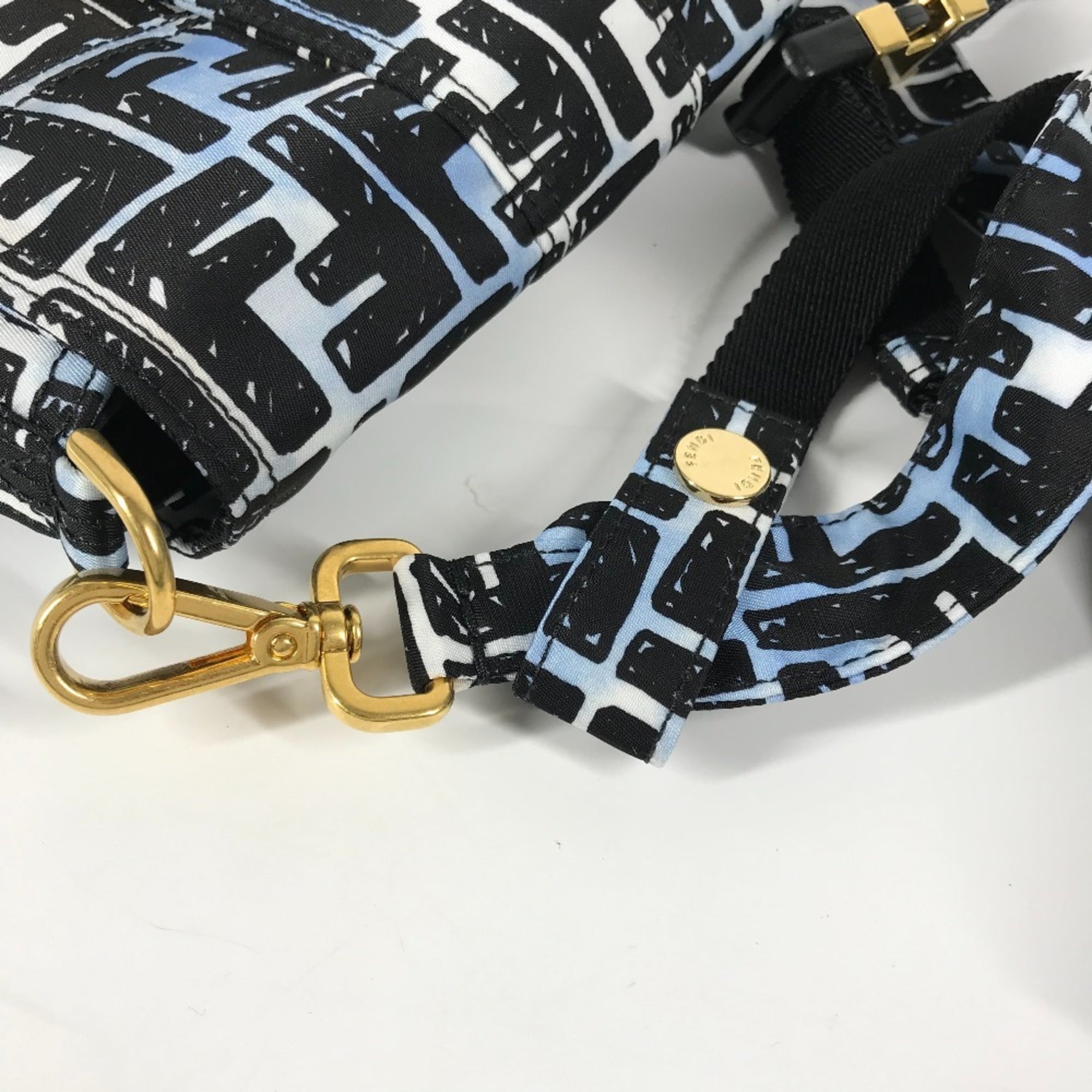 FENDI 8BR784 Joshua Vides Collaboration Zucca Baguette Bag Pochette Shoulder Nylon Men's Blue — New - Store Return