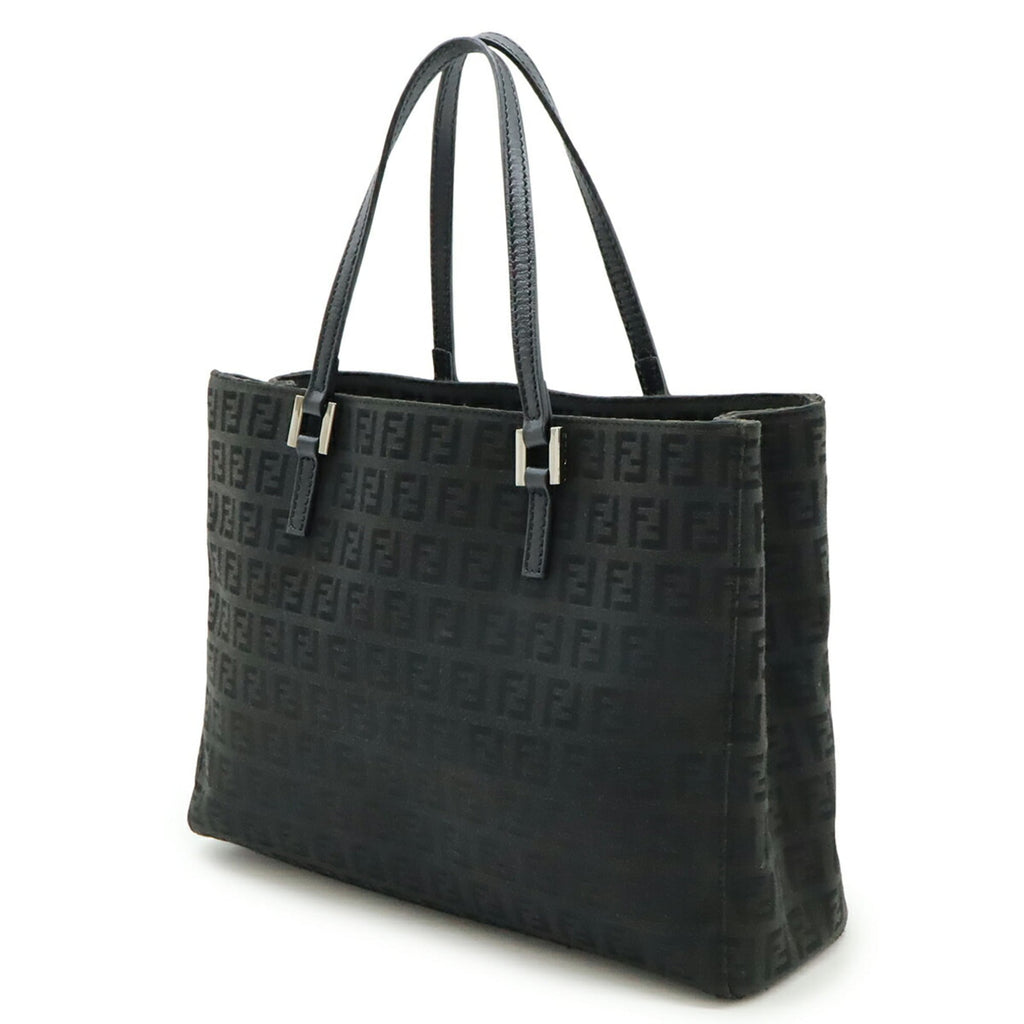 FENDI Zucchino Zucca Print Handbag, Mini Tote Bag, Canvas and Leather, Black, 8BH132