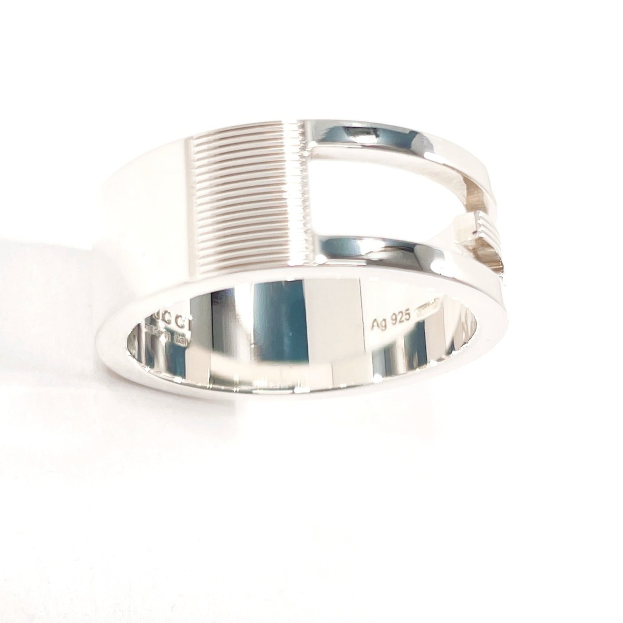 GUCCI Branded Cutout G Ring, Sterling Silver 925, Size 17.5cm, Men's — Like New