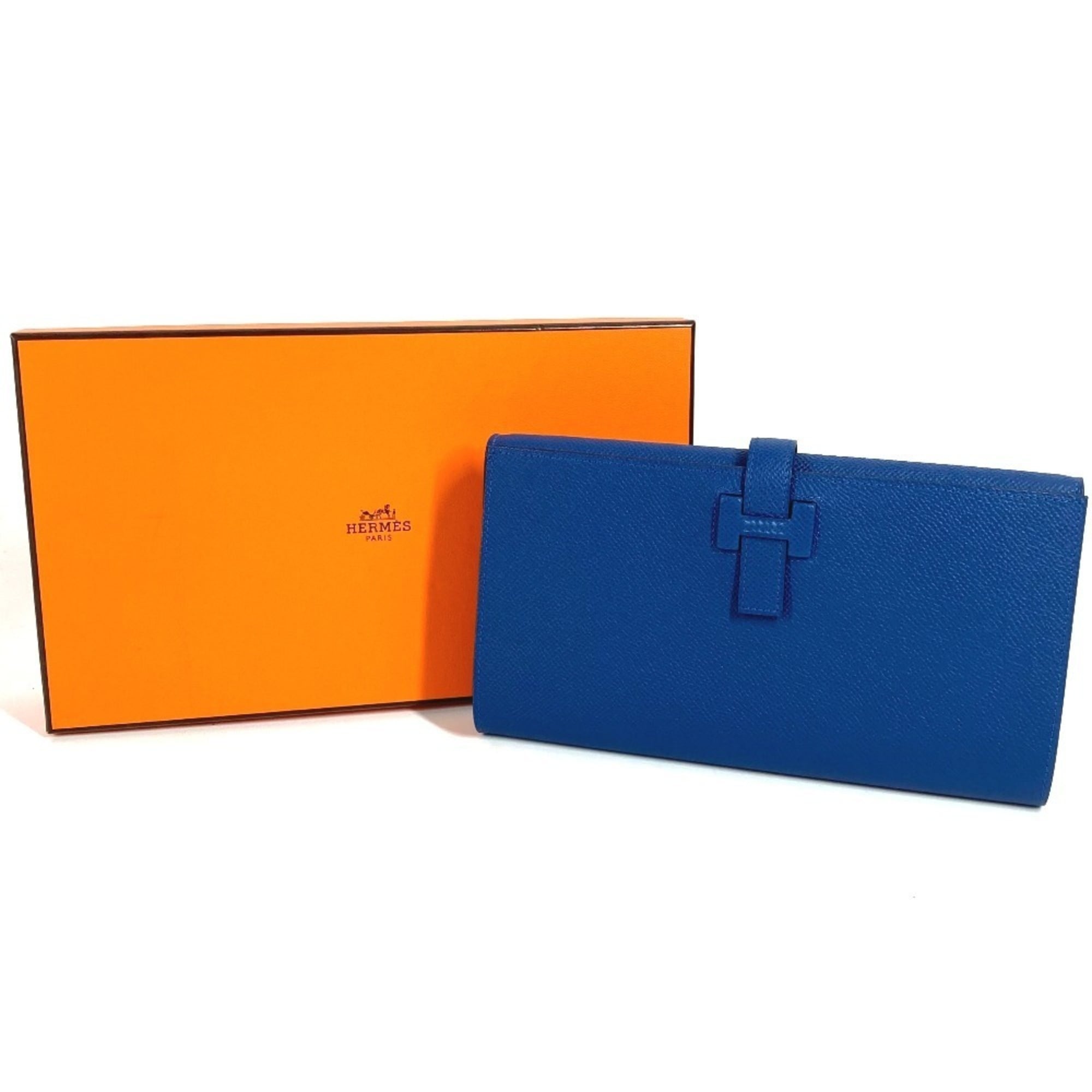 HERMES New H Passant Toutenman Logo Long Wallet Clutch Bag Epson Men's Women's Deep Blue Like