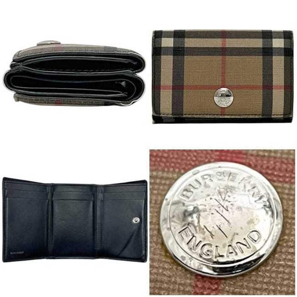 Burberry Tri-fold Wallet ec-24698 Beige Black Nova Check 8095291 Compact PVC Leather ROPELFI71SEE BURBERRY Brown Double Mini for Men and Women Pattern