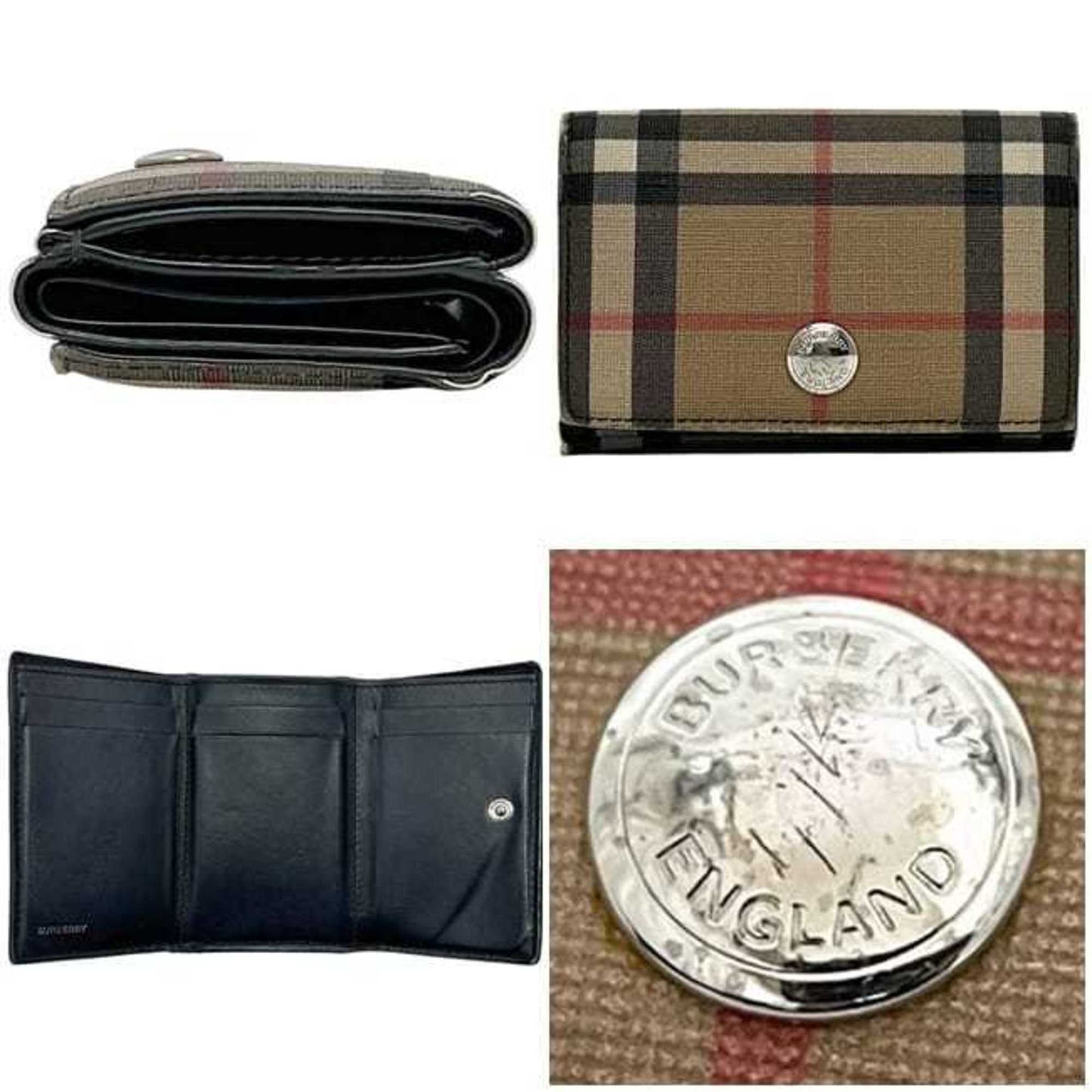Burberry Tri-fold Wallet ec-24698 Beige Black Nova Check 8095291 Compact PVC Leather ROPELFI71SEE BURBERRY Brown Double Mini for Men and Women Pattern