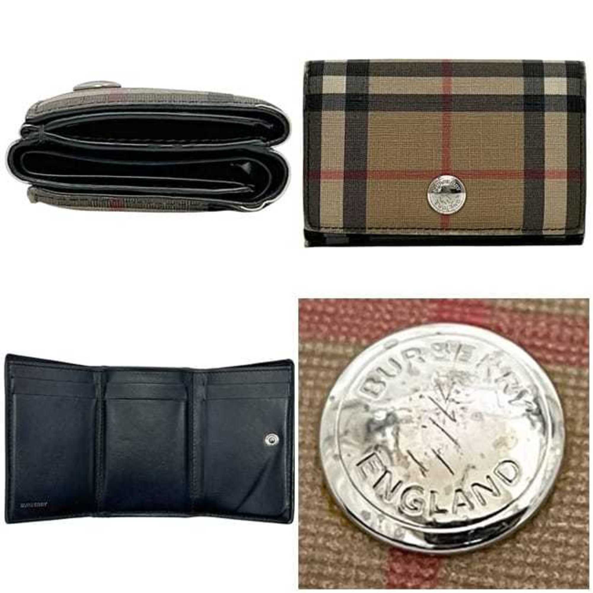 Burberry Tri-fold Wallet ec-24698 Beige Black Nova Check 8095291 Compact PVC Leather ROPELFI71SEE BURBERRY Brown Double Mini for Men and Women Pattern