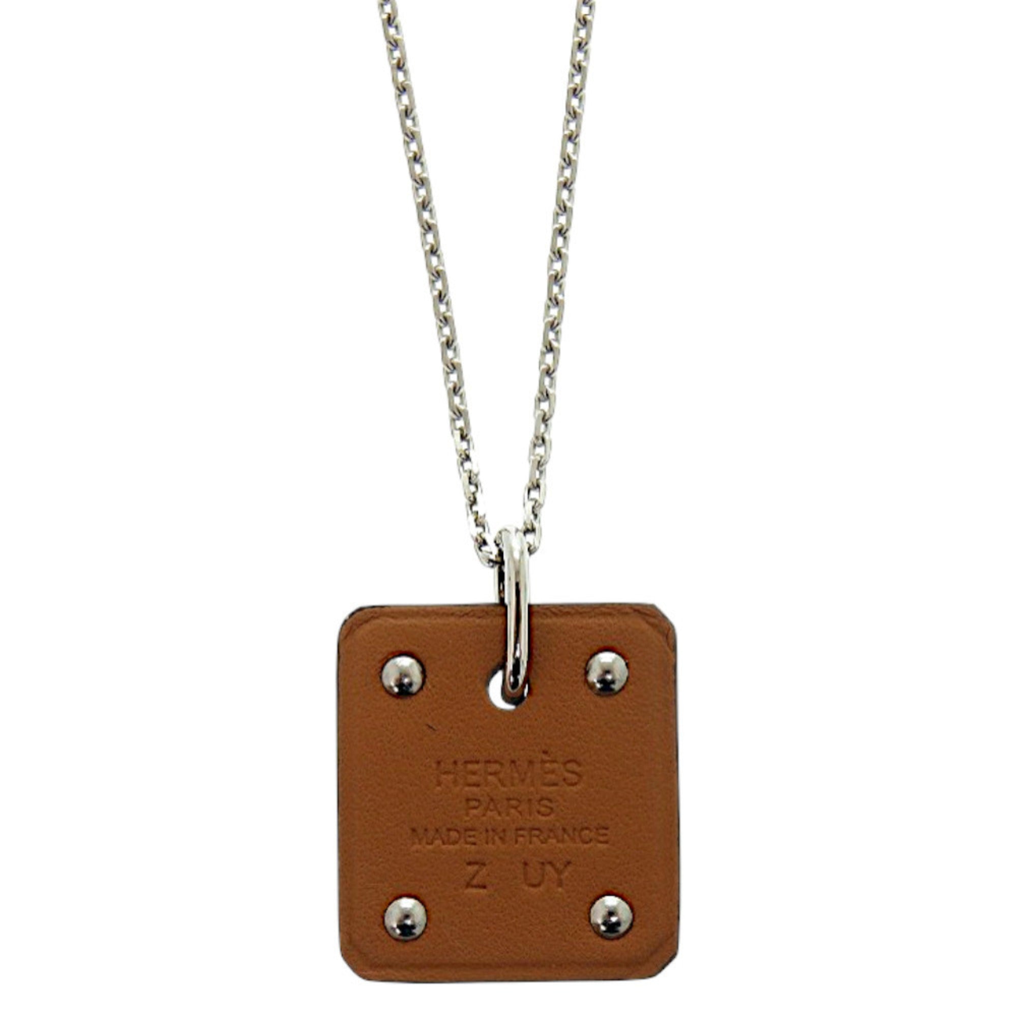 Hermes Like new Hermès Asde Coeur Ace of Hearts leather and metal brown necklace with Z markings, model 1006 — Like New