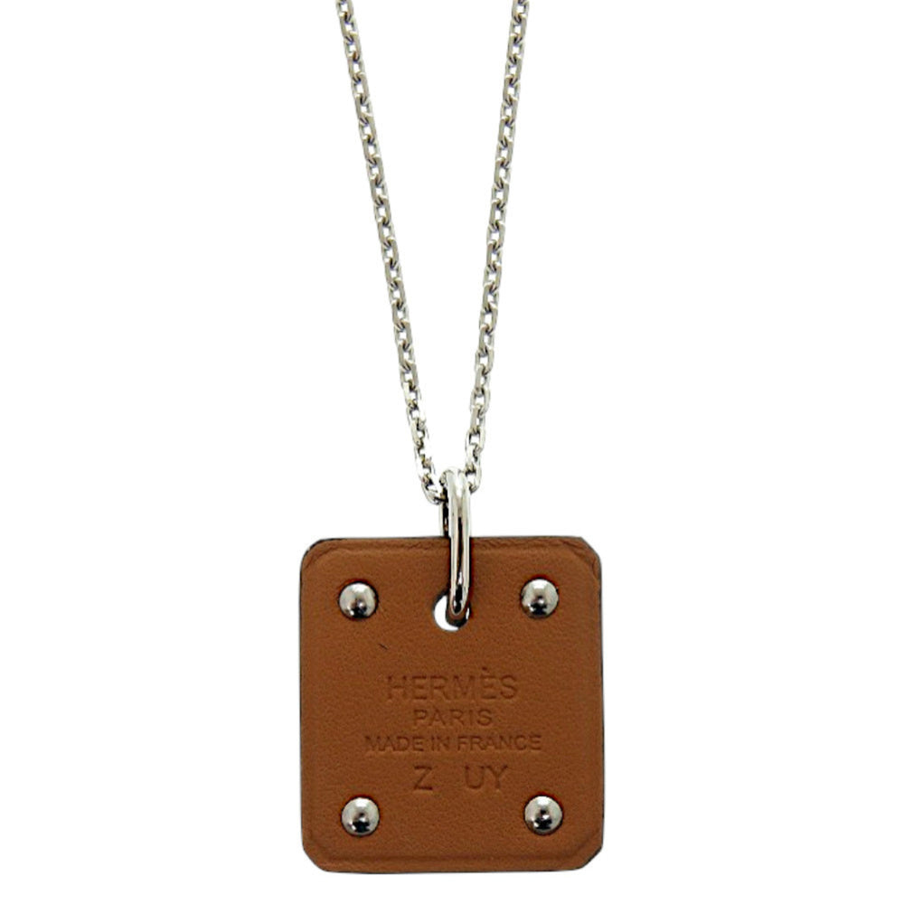 Hermes Like new Hermès Asde Coeur Ace of Hearts leather and metal brown necklace with Z markings, model 1006 — Like New