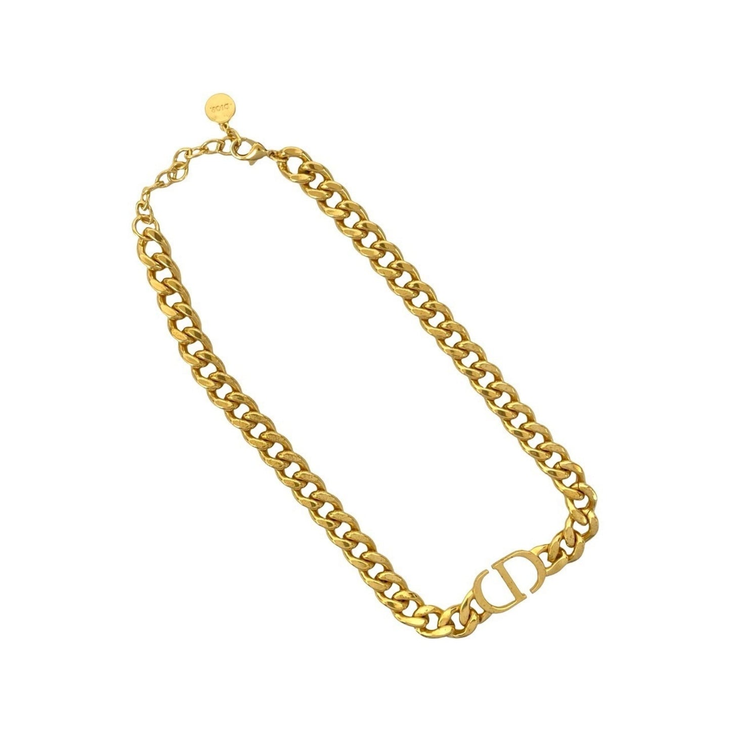 Christian Dior CD Logo GP Necklace Choker Pendant Gold 95137
