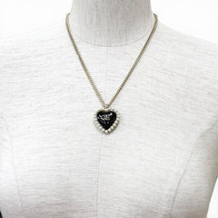 CHANEL B25 Coco Mark Pearl Heart Pendant Necklace, Black, White, Gold Hardware, Made in Italy, Women's, with Box and Dust Bag — Like New