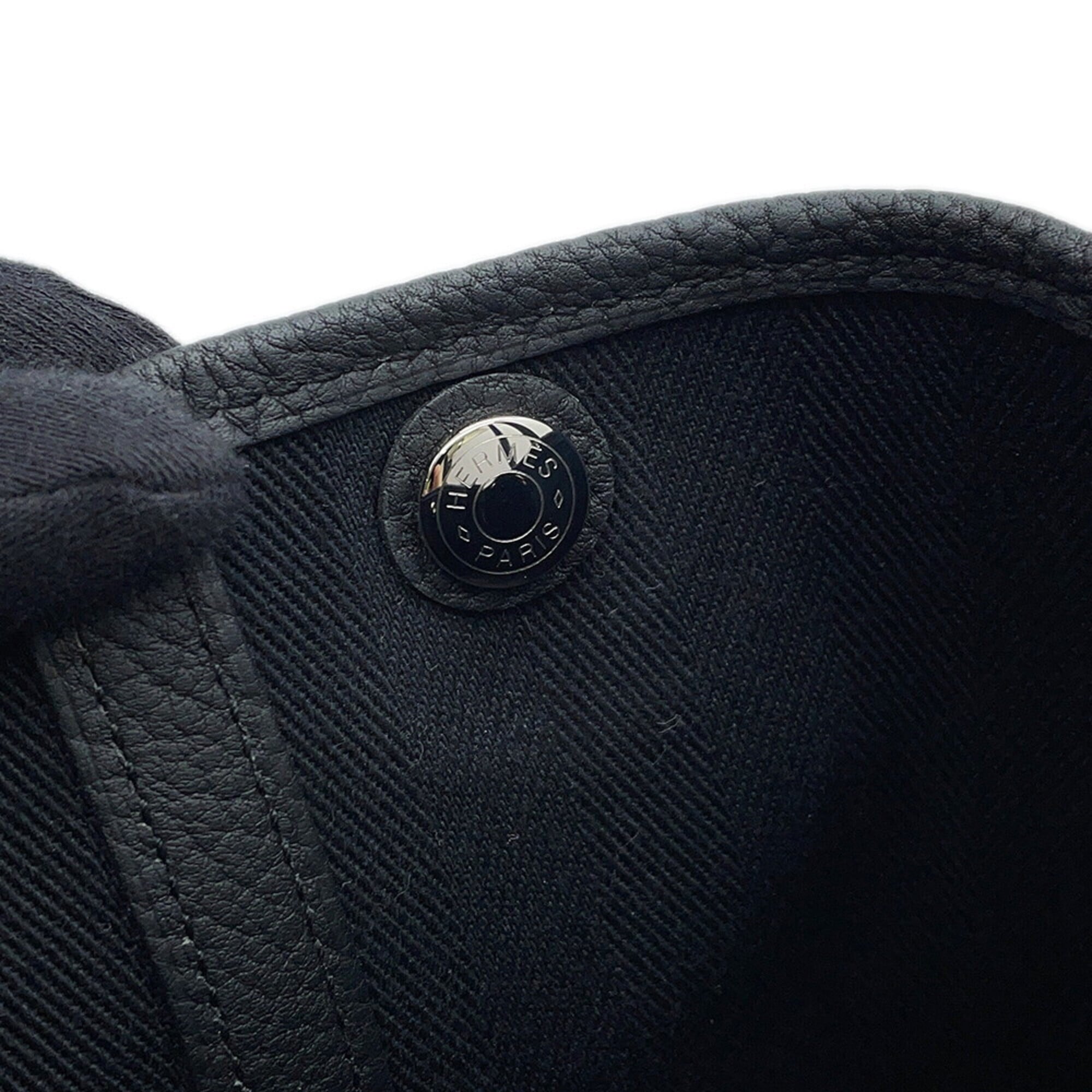 Hermes Garden TPM Tote Bag, Black Toile Chevron Negonda, C Stamp, Black, Garden, Handbag, Women's HERMES — Like New