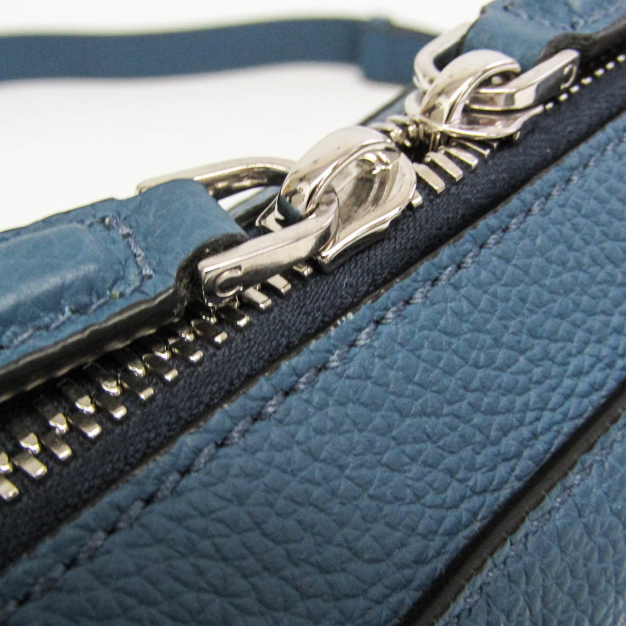 Salvatore Ferragamo Gancini GG-24 1204 Men's Leather Clutch Bag,Shoulder Bag Blue — Like New