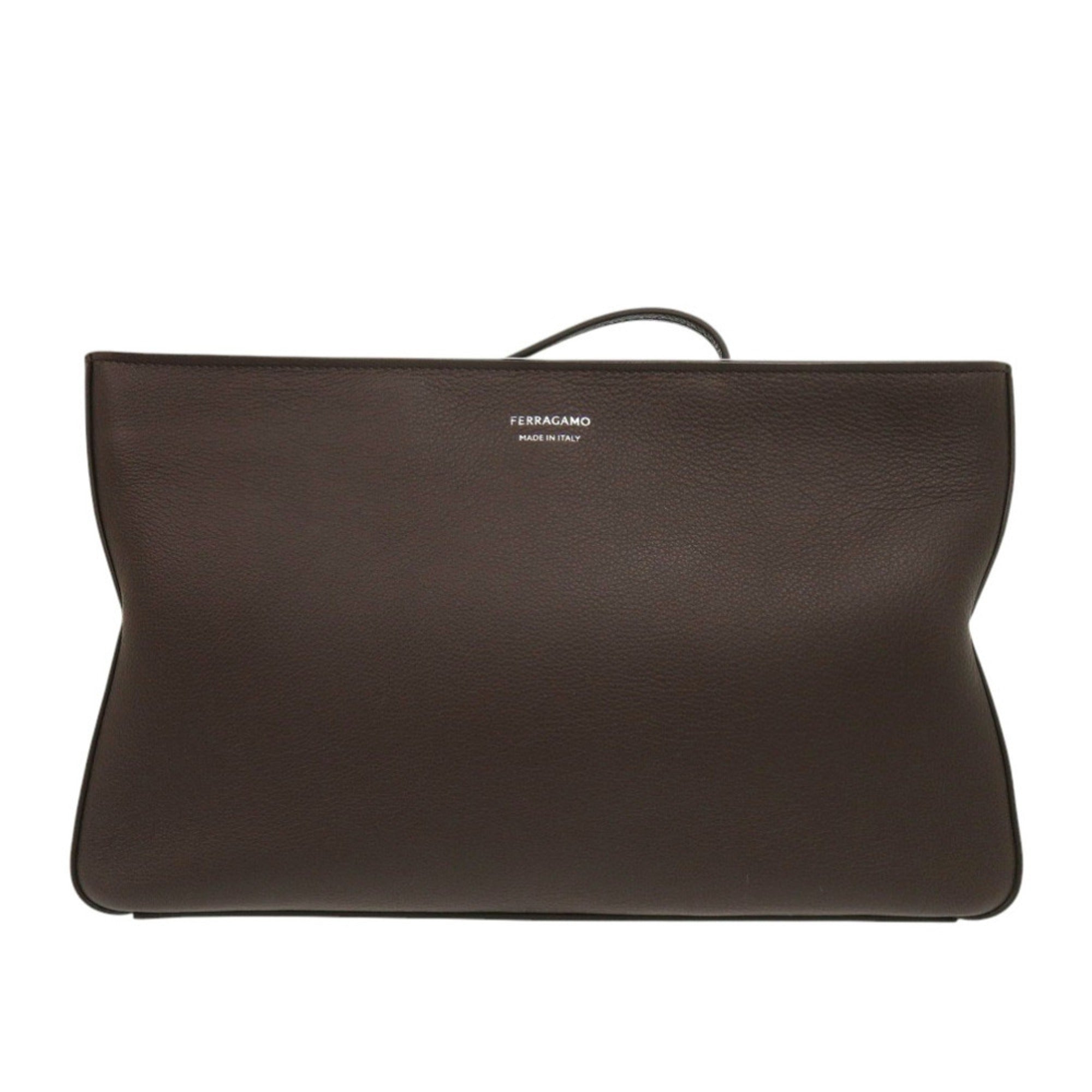 Salvatore Ferragamo 241445 Leather Brown Clutch Bag Second 0386Salvatore — Like New