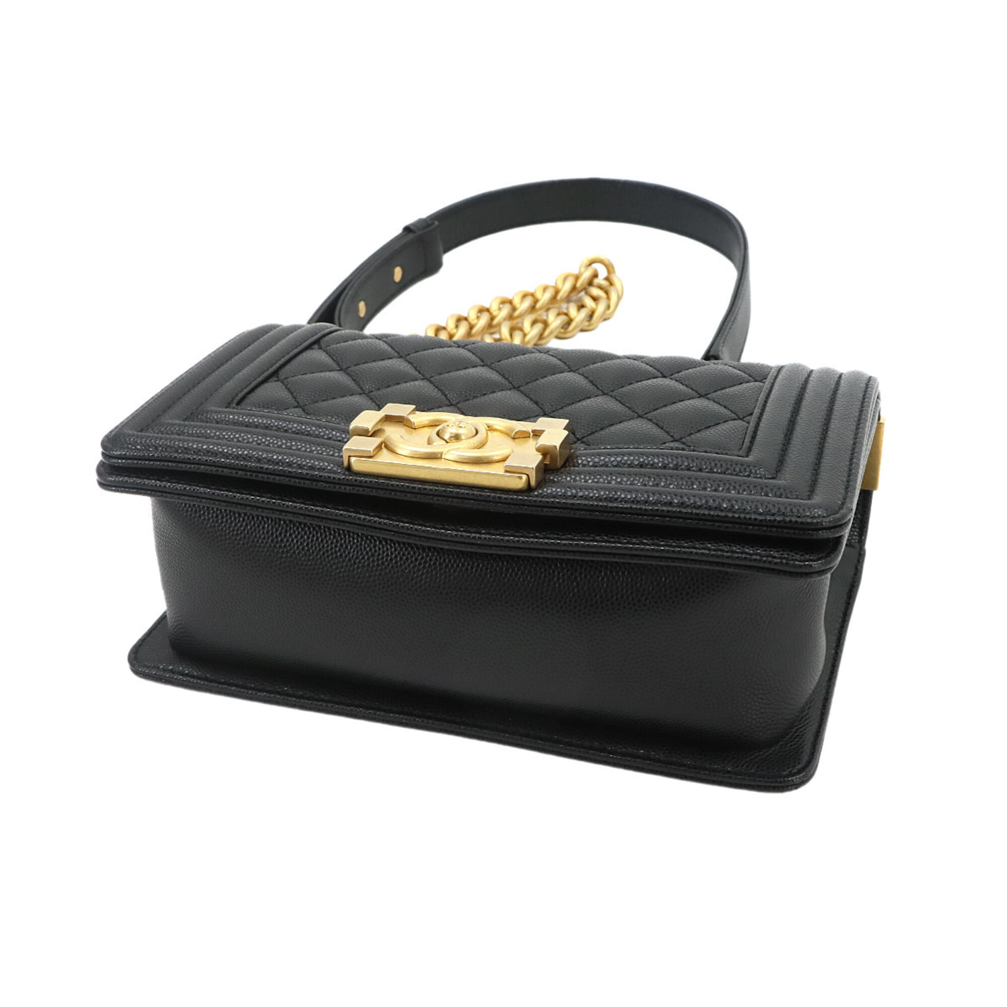 Chanel Boy Small Chain Shoulder Handbag, Caviar Leather, Black, A67085, Gold Hardware — New - Store Return