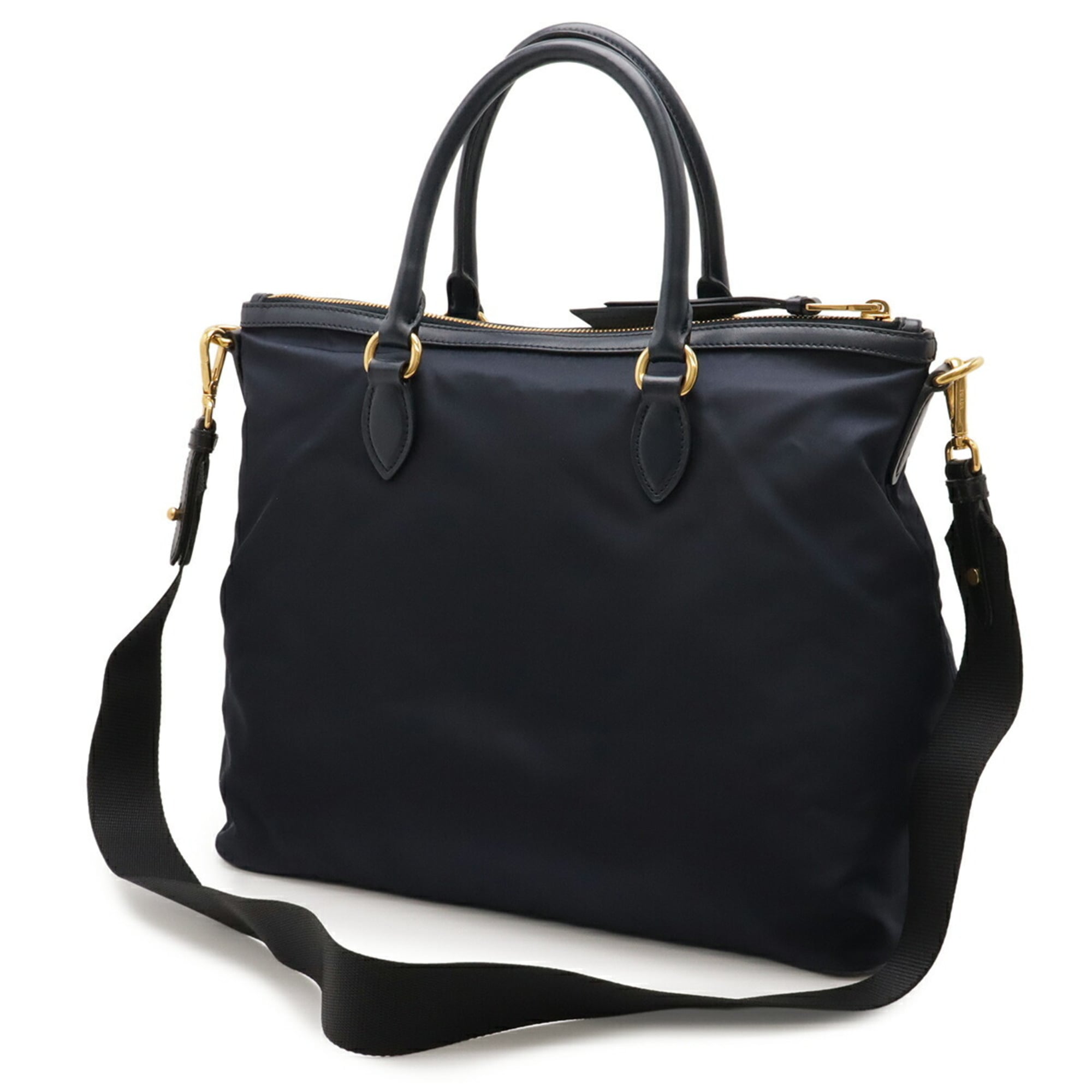 PRADA Prada Tote Bag Shoulder Handbag Nylon Leather Navy Blue 1BC060