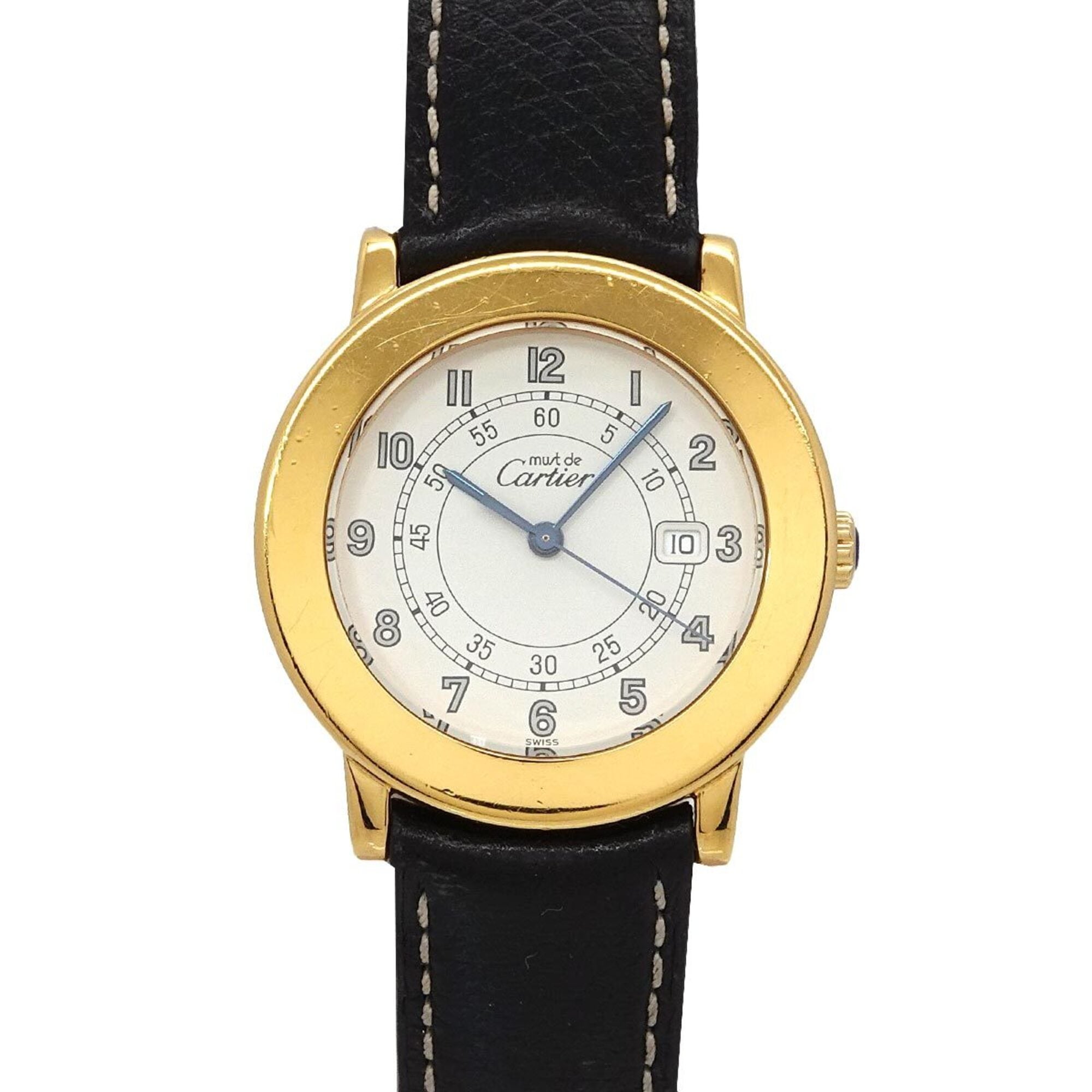 Cartier Must Ronde Vermeil LM W100844B Men's Watch, Date, Ivory, SV925 Quartz Watch — Very Good