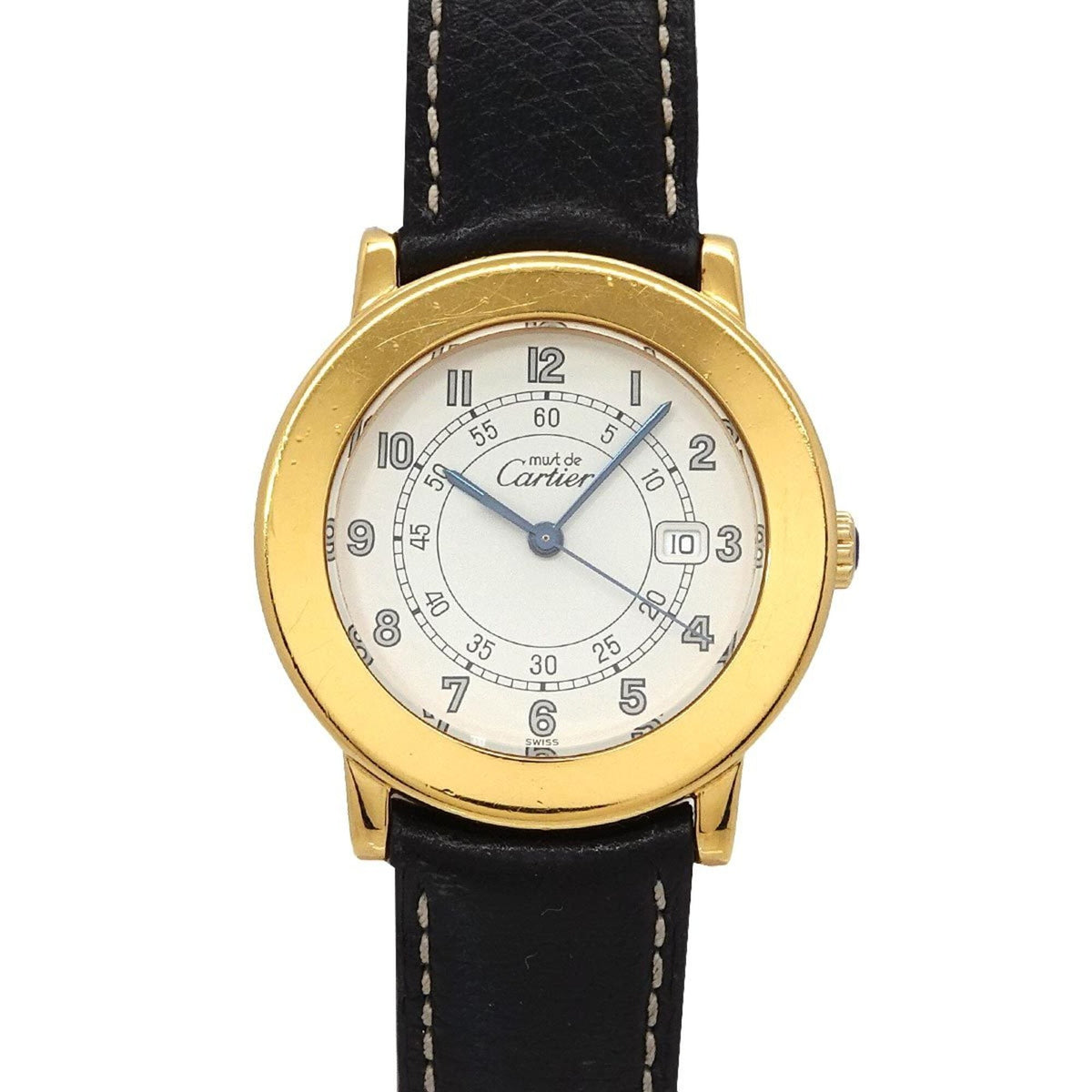 Cartier Must Ronde Vermeil LM W100844B Men's Watch, Date, Ivory, SV925 Quartz Watch — Very Good