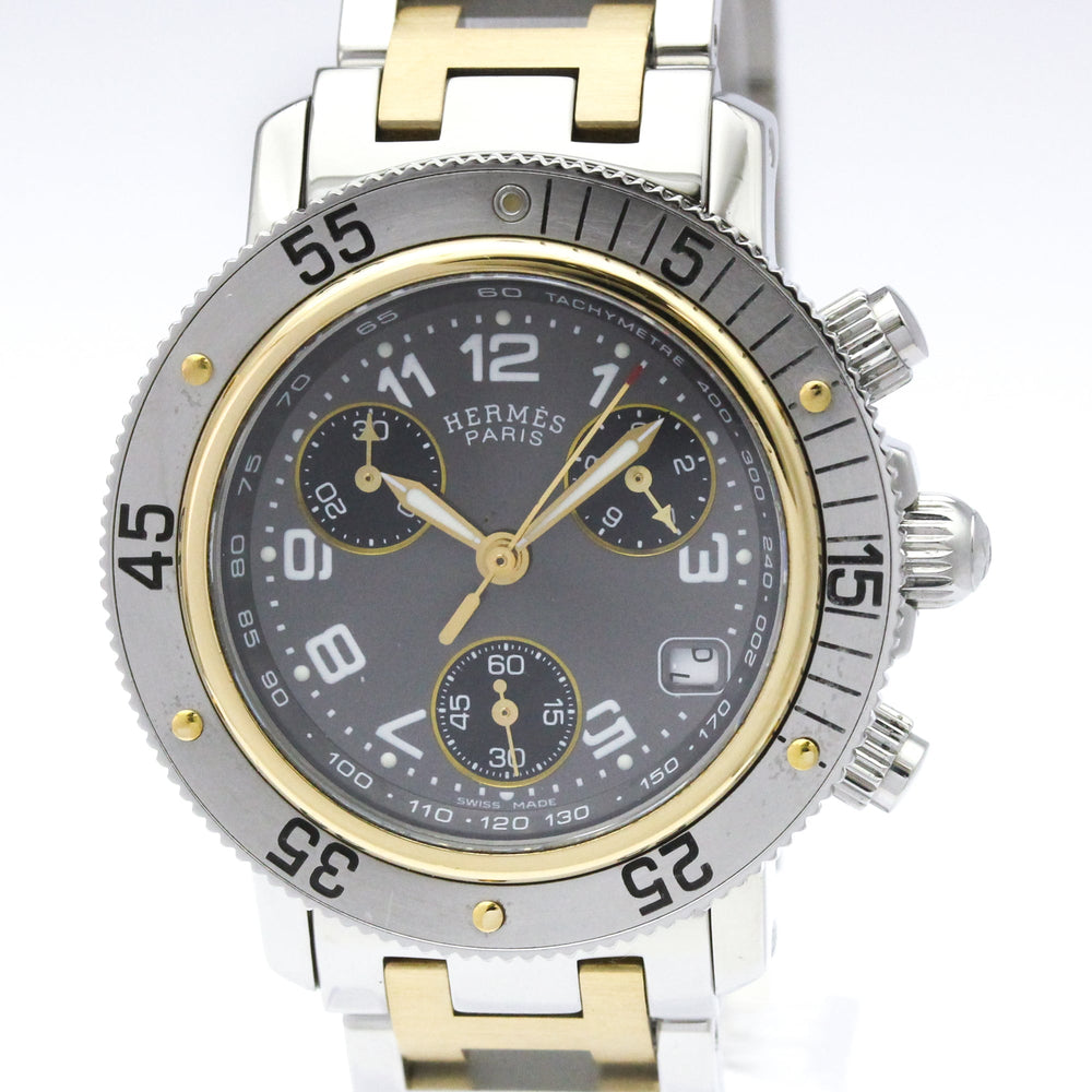 HERMES Clipper Diver Chronograph 18K Gold Steel Watch CL2.320 Polished — Very Good