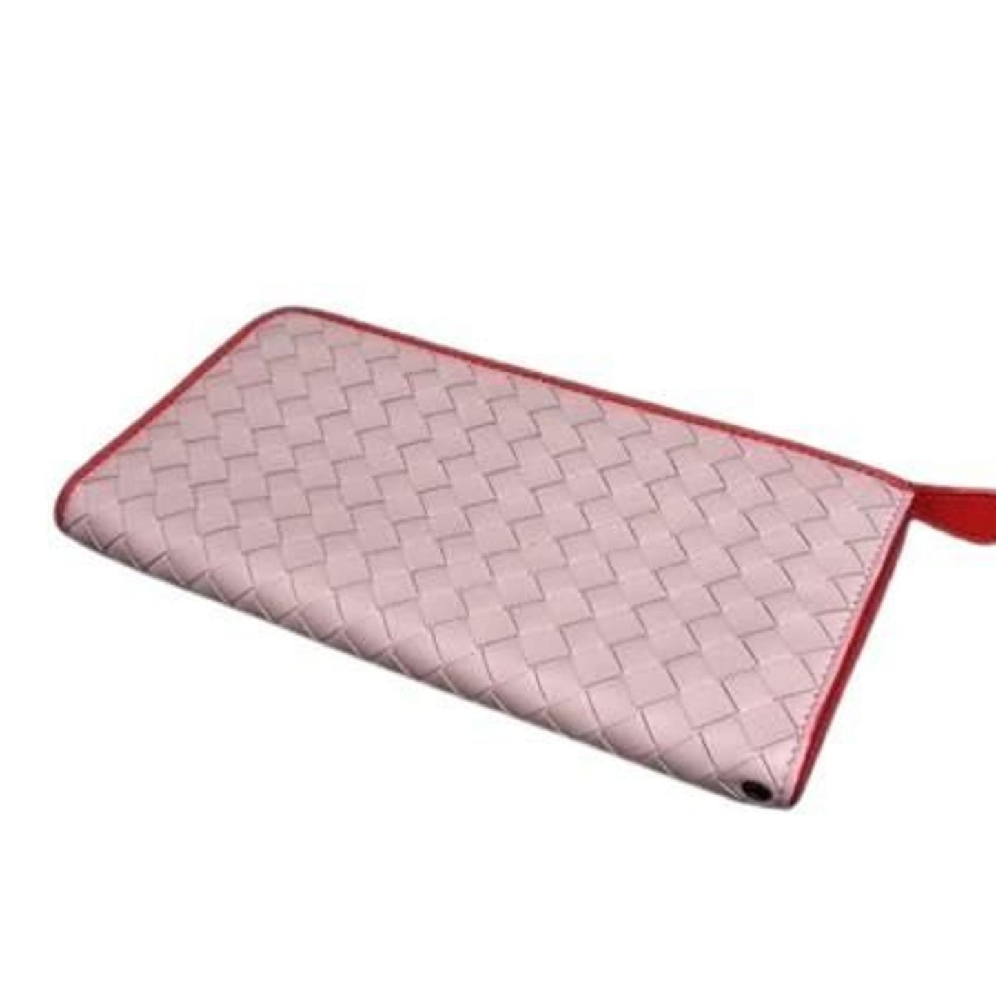 BOTTEGA VENETA Intrecciato wallet in light pink and red leather. Women's L-shaped long wallet.