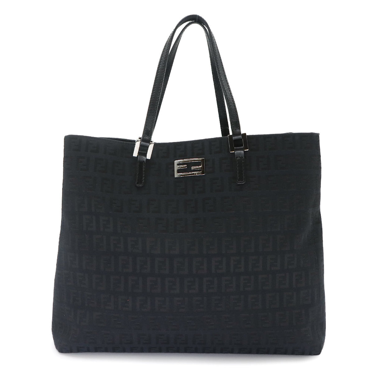 Fendi Zucchino Tote Handbag, Canvas and Leather, Black, 8BH133, Gunmetal Hardware — Like New