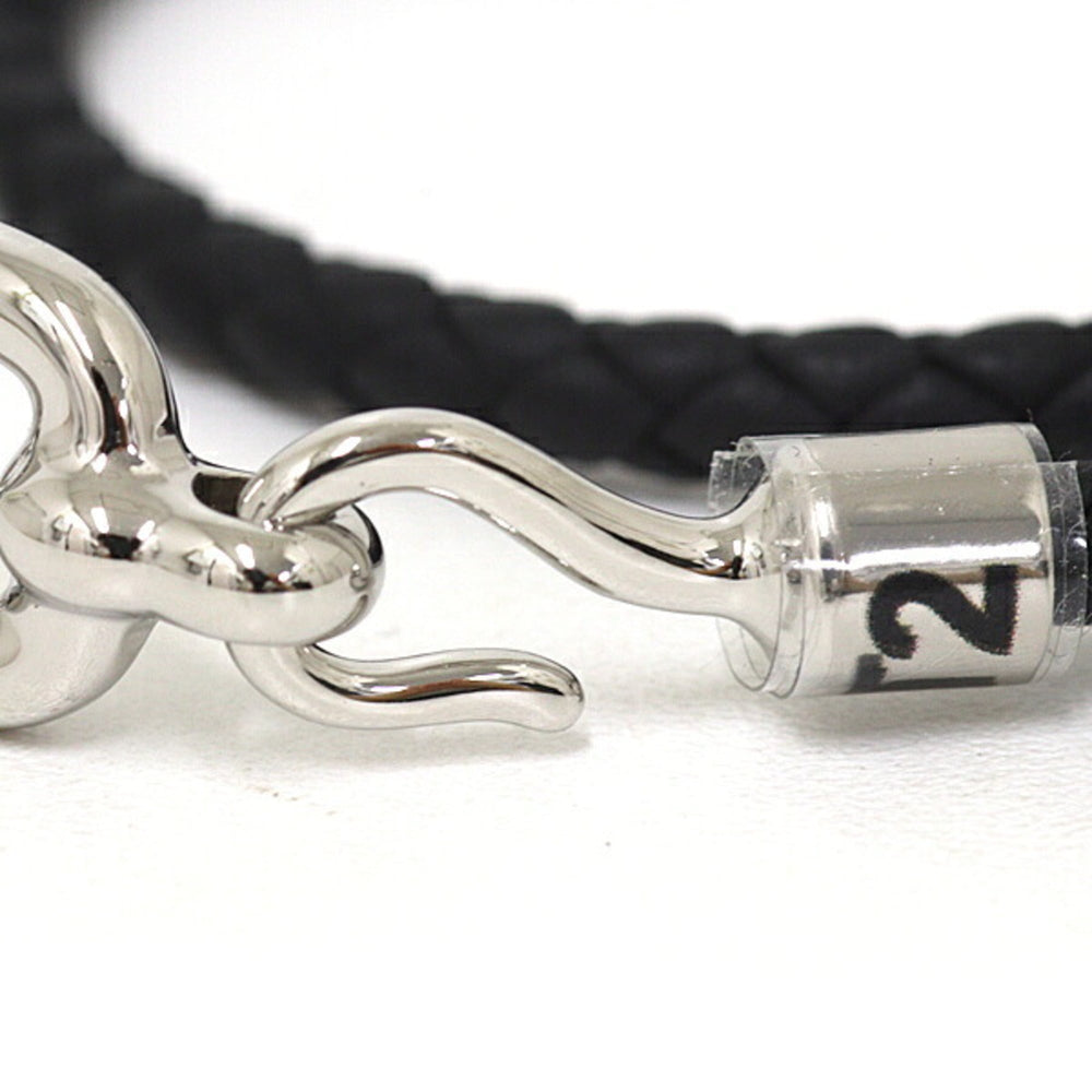 Hermes leather bracelet "Luri" Double Tour, Veau Swift leather, black and silver — Like New