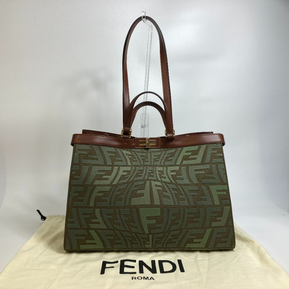 FENDI 8BH374 FF Peekaboo X Tote Shoulder Bag Cotton Women's Green — New - Store Return