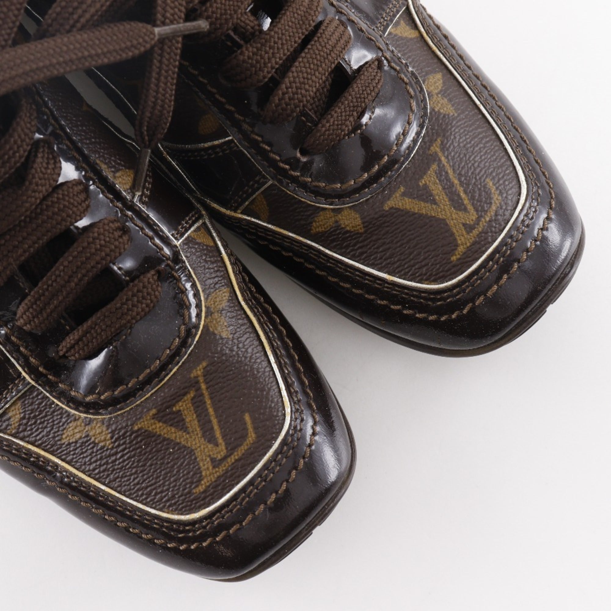 Louis Vuitton Low-Cut Sneakers, Monogram Canvas x Patent Leather, Brown, Women's