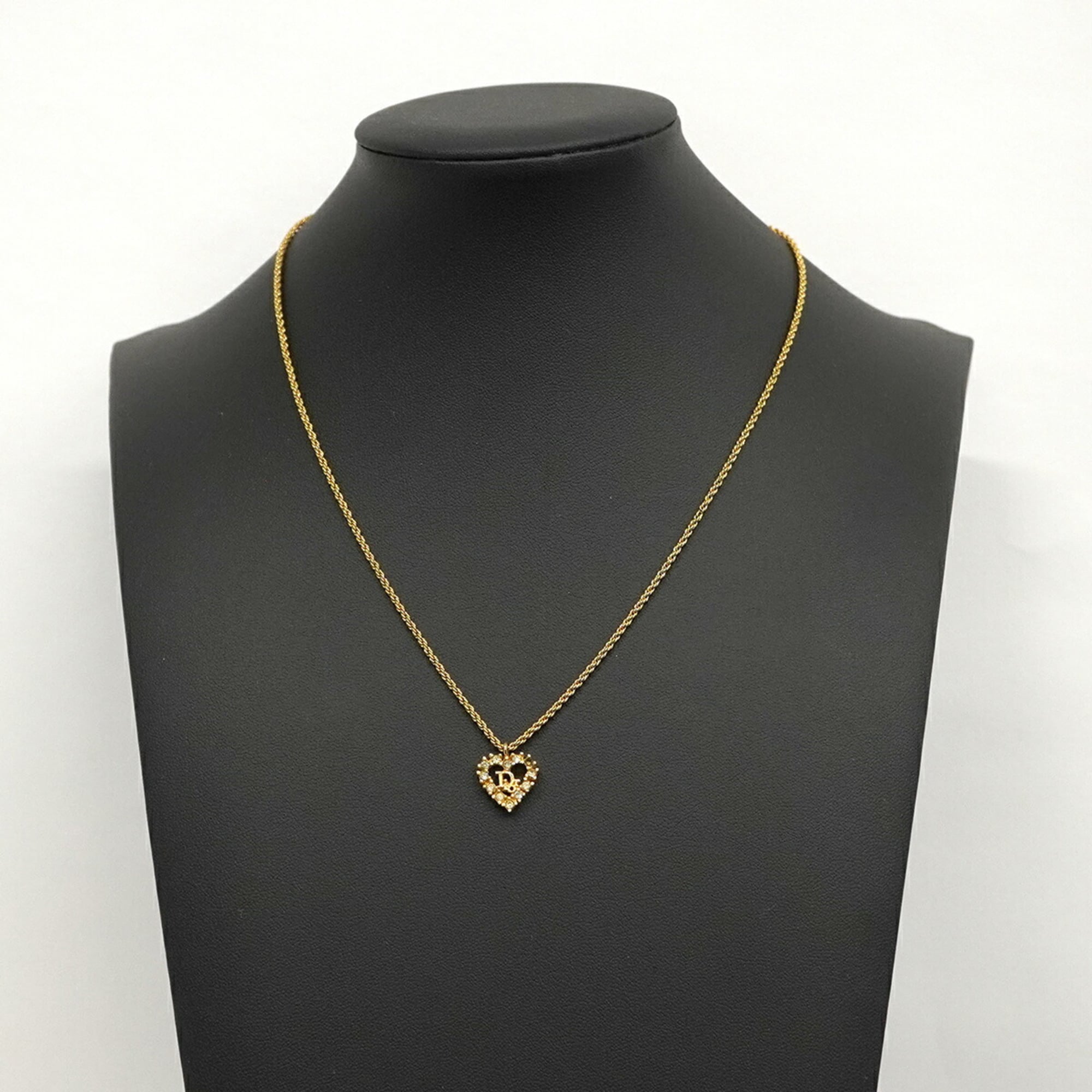 Christian Dior necklace with heart motif, gold plated rhinestones, for women.