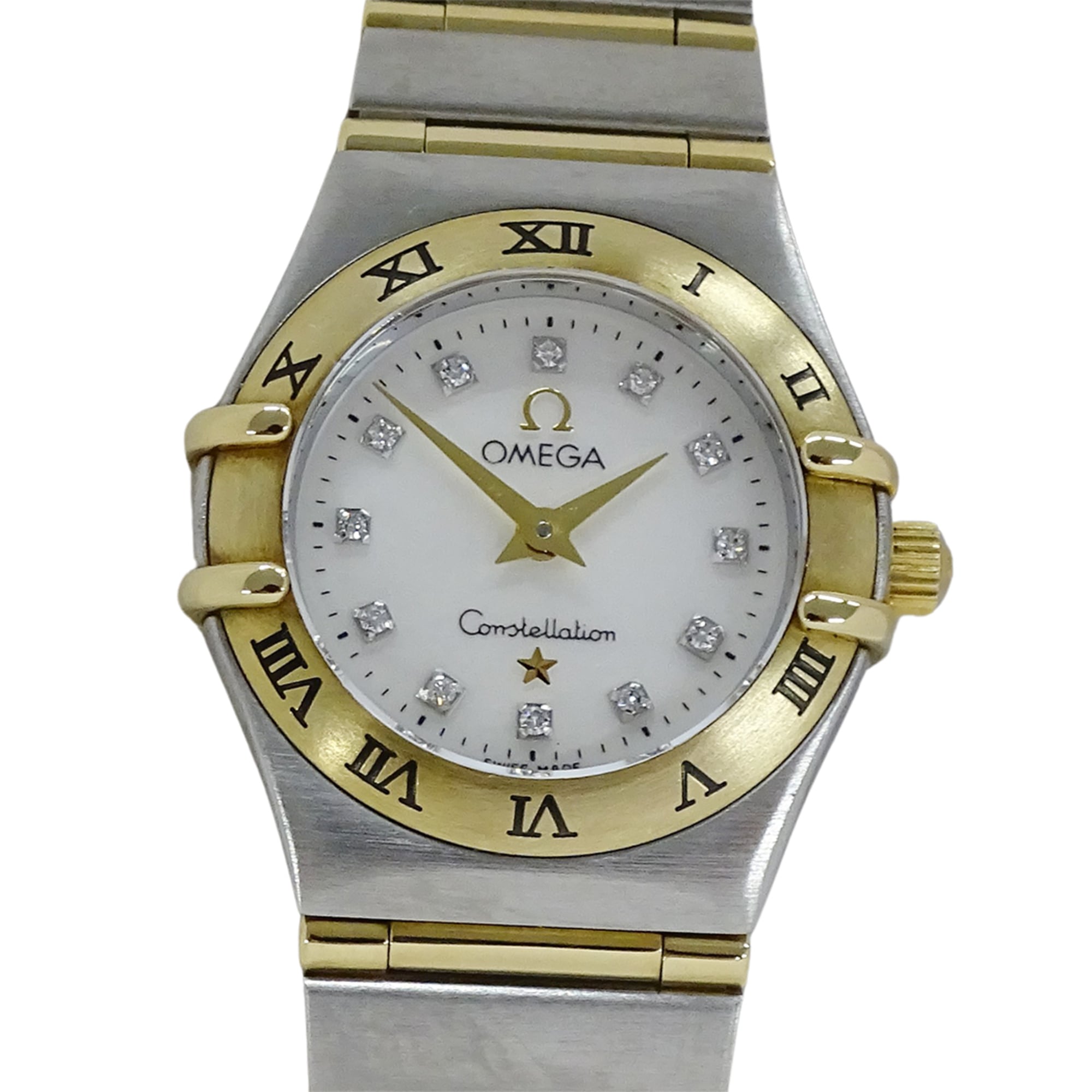 Omega Constellation Mini 1262.75 Women's Watch, Brand Name, 12P Diamond, Shell, Quartz Movement, Stainless Steel (SS) and Gold (YG) Combination, Full Bar — Good