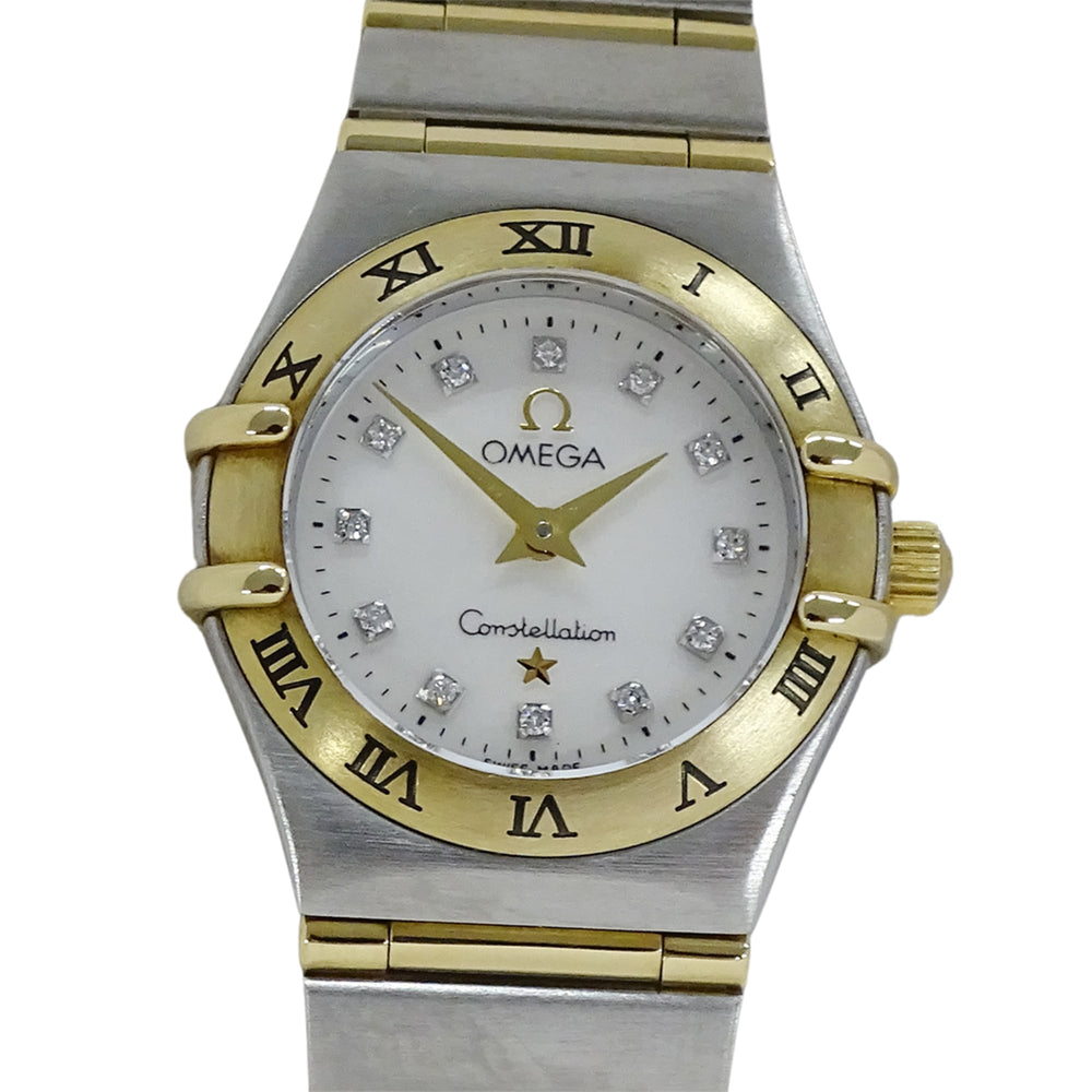 Omega Constellation Mini 1262.75 Women's Watch, Brand Name, 12P Diamond, Shell, Quartz Movement, Stainless Steel (SS) and Gold (YG) Combination, Full Bar — Good