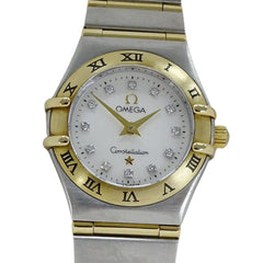 Omega Constellation Mini 1262.75 Women's Watch, Brand Name, 12P Diamond, Shell, Quartz Movement, Stainless Steel (SS) and Gold (YG) Combination, Full Bar — Good