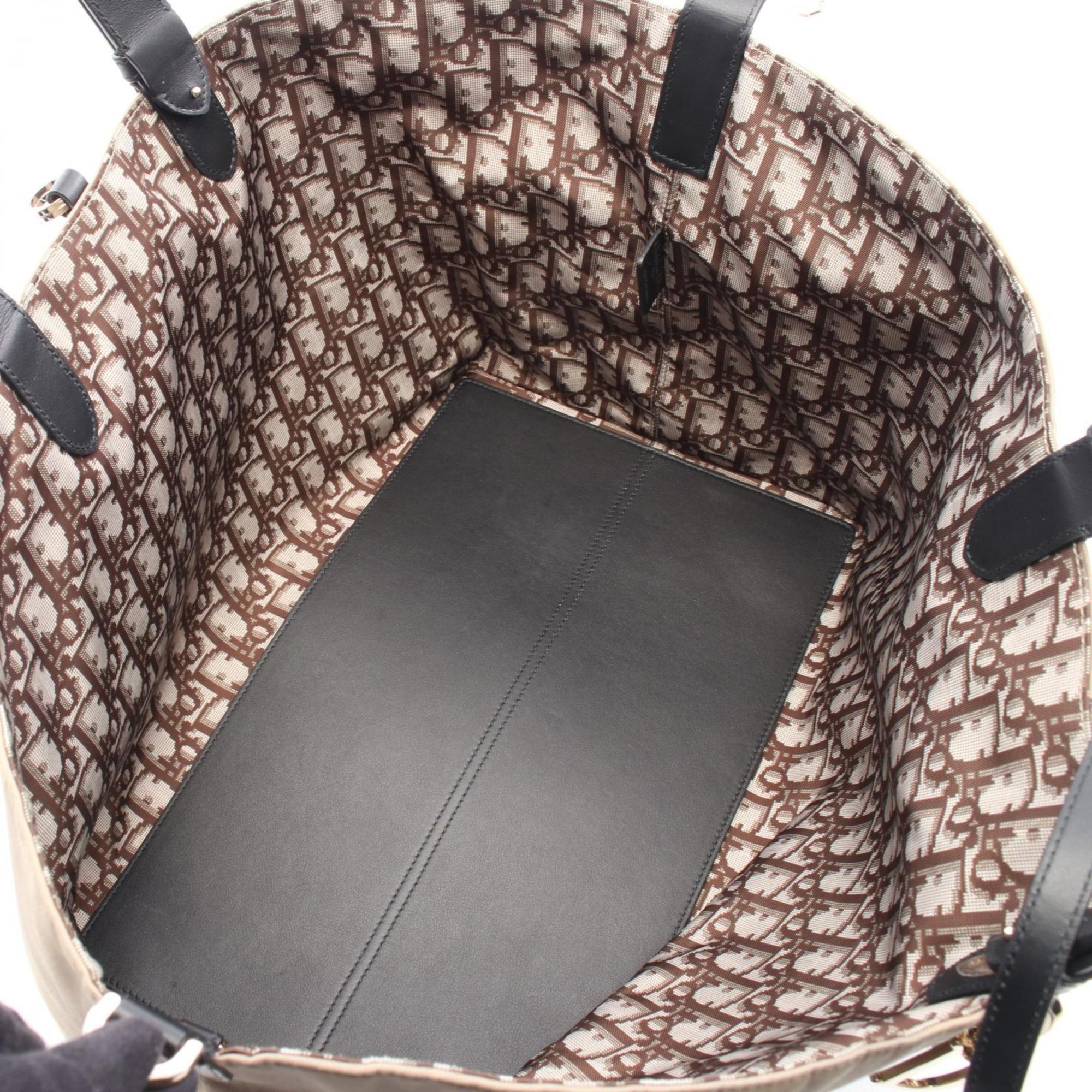 Christian Dior Dior Toujours Large Oblique Tote Bag, Canvas and Leather, Women's, Beige, Black, Brown, M2820OZBP