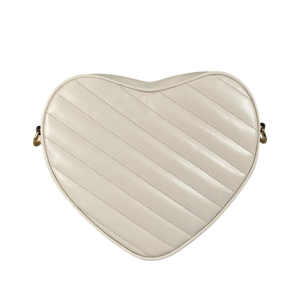 Gucci shoulder bag, heart chain, interlocking G design, leather, 751628, white — Like New