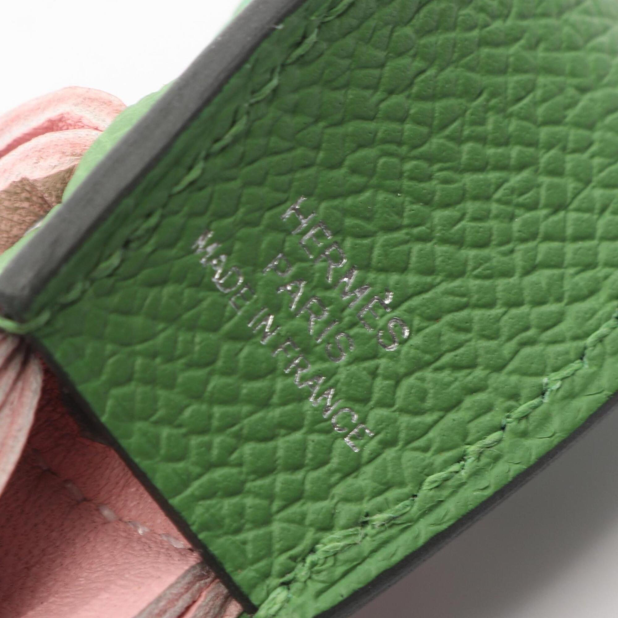 Hermes Poisson Rose Sakura Vert Yucca Rouge H Charm Accessory, Veau Epsom Agneau Milo, Leather, Women's, Pink, Green, Bordeaux — New - Store Return