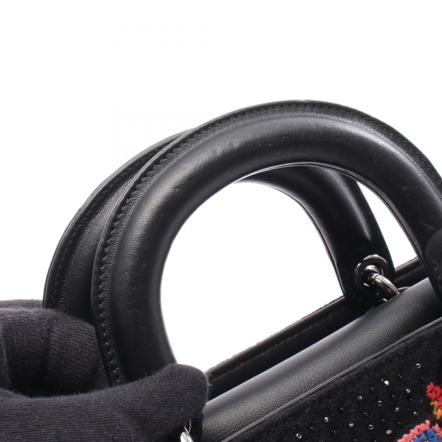 Christian Dior Dior Lady D-Joy Medium Handbag, Leather and Felt, Women's, Black, Multicolor